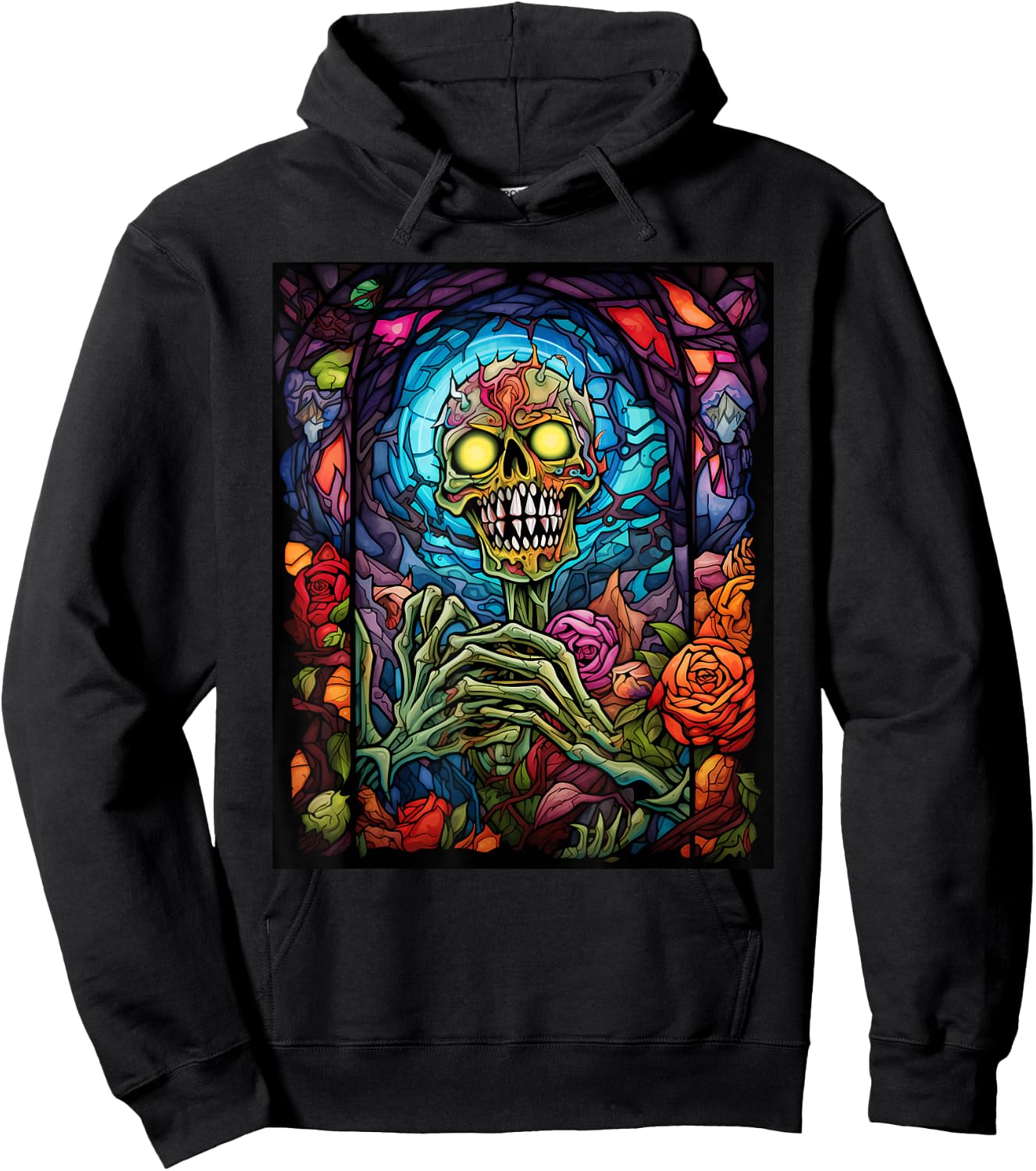 Stained Glass Style Zombie Halloween Hoodie - Hoodie | Black
