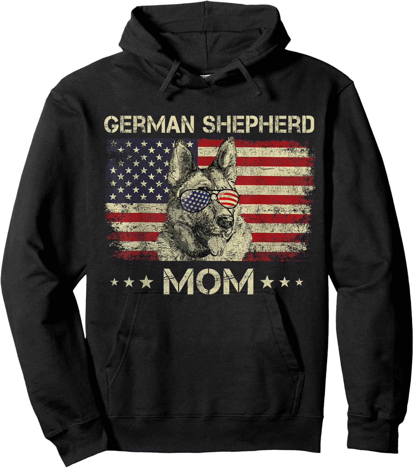German Shepherd Mom Dog Lovers American Flag 4th Of July Hoodie - Hoodie | Black
