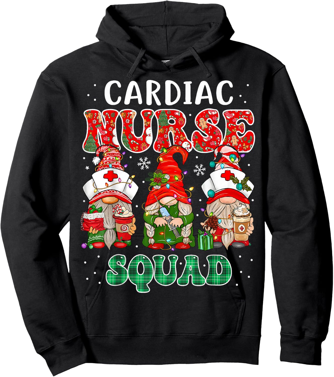 Cardiac Nurse Cute Christmas Gnomes Costume Cardiology Nurse Hoodie - Hoodie | Black