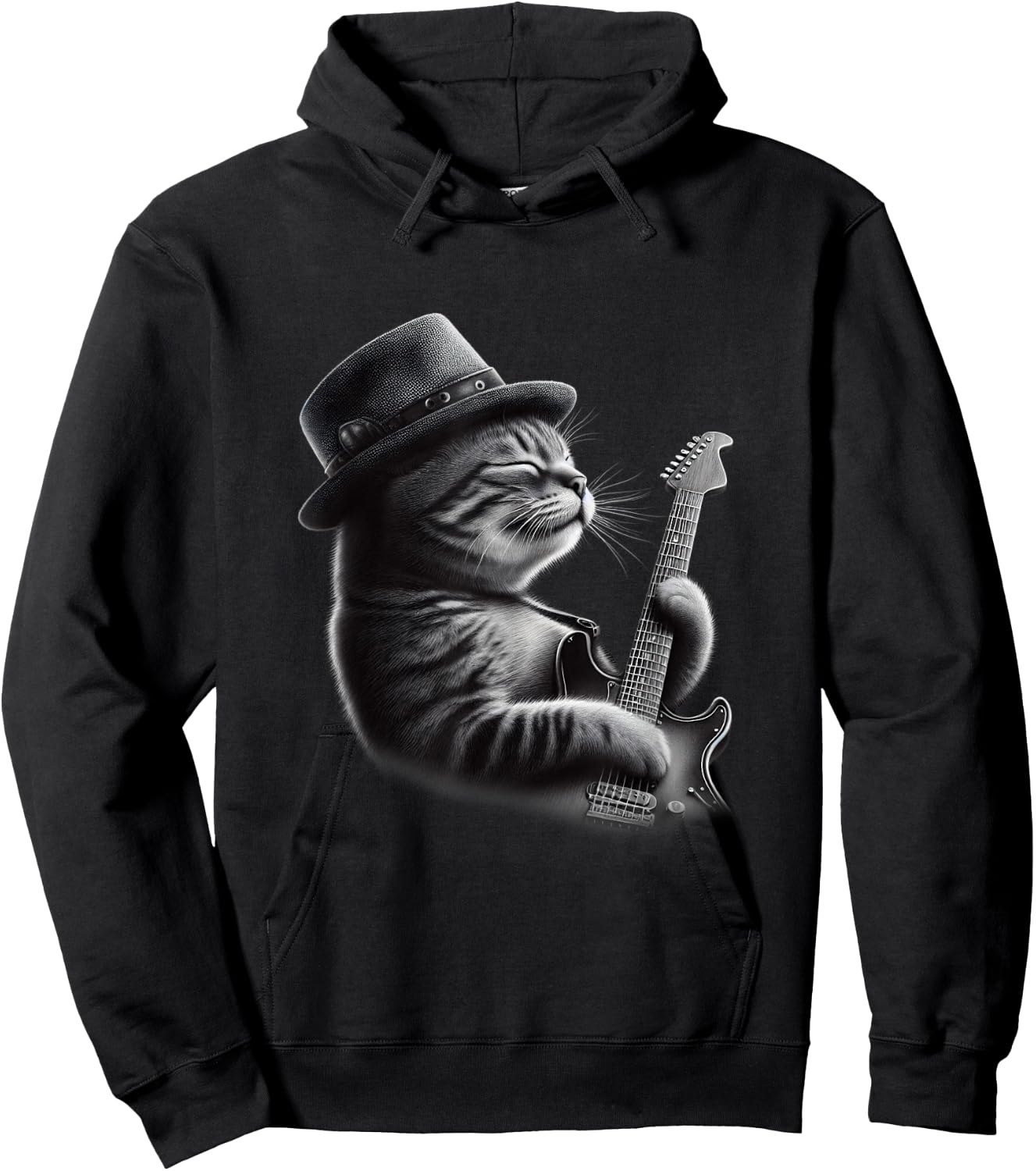 Cat Playing Guitar - Funny Rock Music Guitar Cat Hoodie - Hoodie | Black