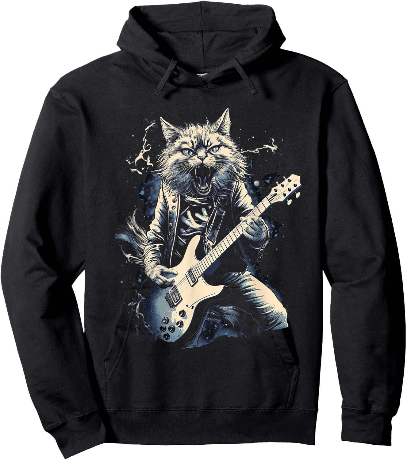 Cat Playing Bass Guitar Guitarist Rocker Cool Hoodie - Hoodie | Black