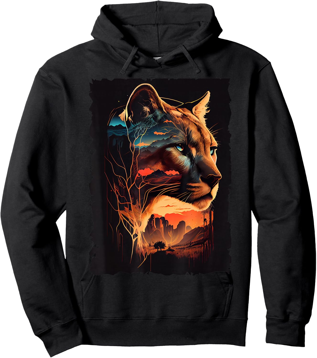 Mountain Cougar Sunset Wilderness Wildlife Art Hoodie - Hoodie | Black