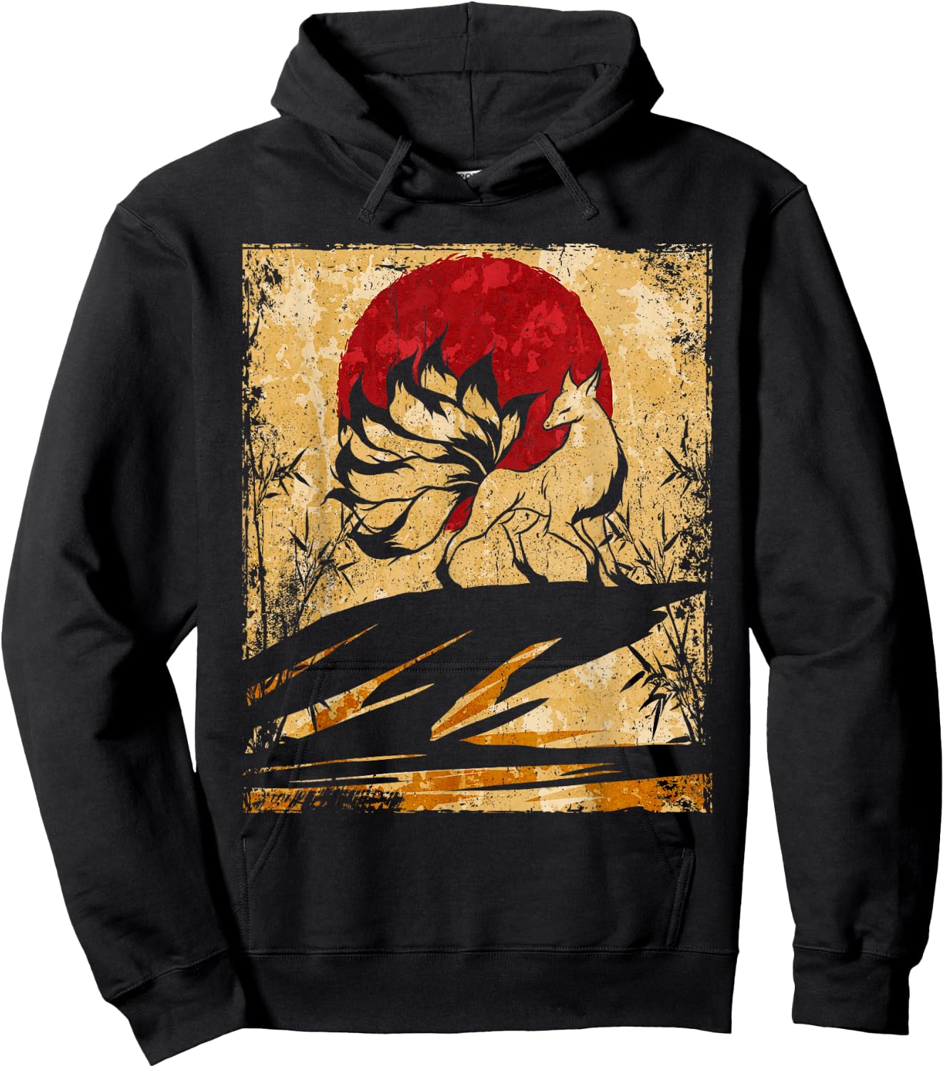 Nine Tailed Fox Japanese Art Retro Hoodie - Hoodie | Black