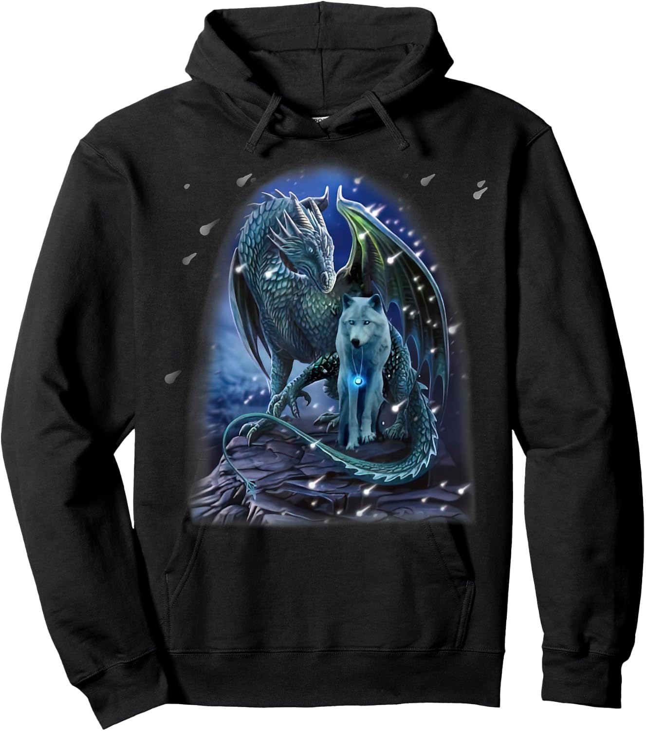 Wolf And Dragon Together In Winter Hoodie - Hoodie | Black