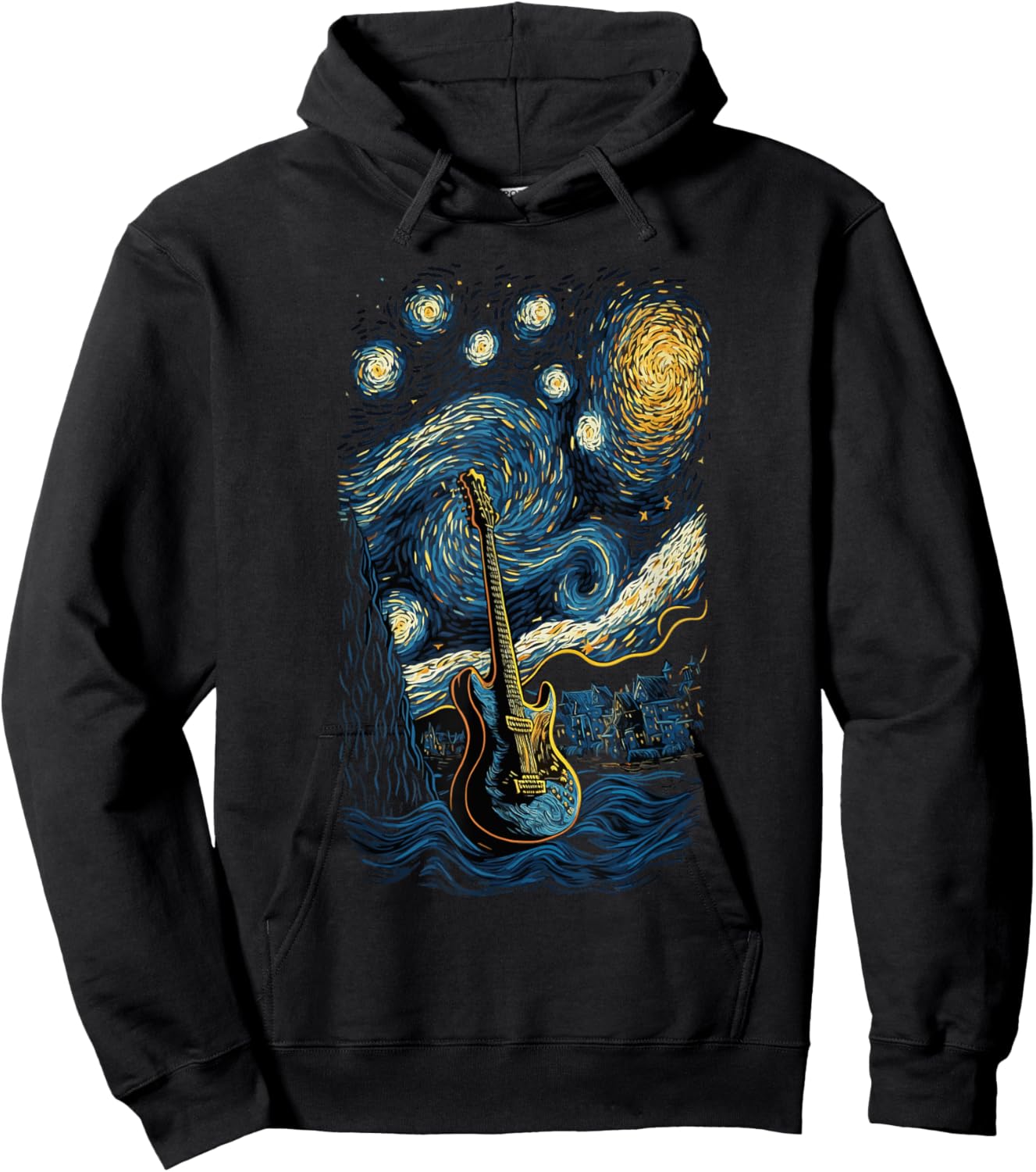 Starry Guitar Gifts Guitarist Rock Concert Festival Guitar Hoodie - Hoodie | Black