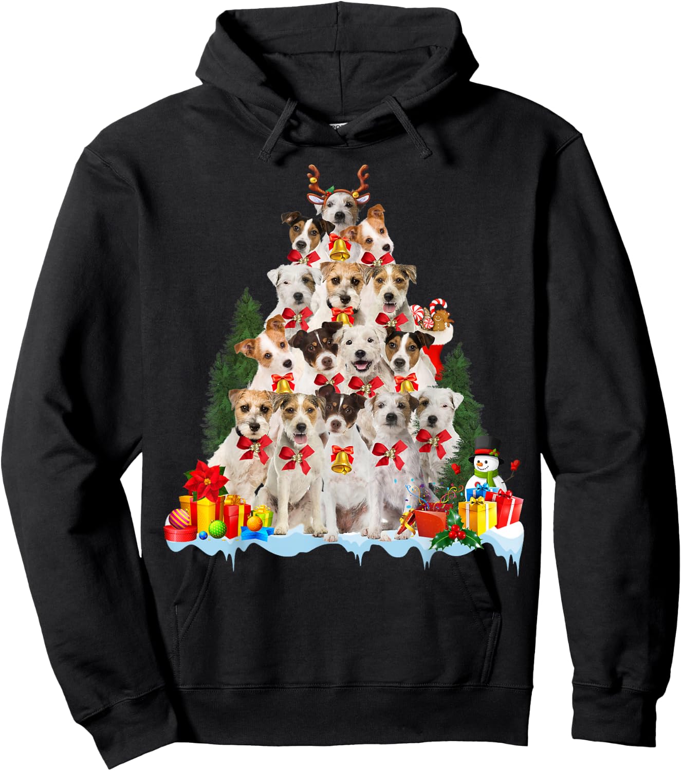 Christmas Pajama Parson Russell Terrier Xmas Tree Gifts Dog Hoodie - Hoodie | Black