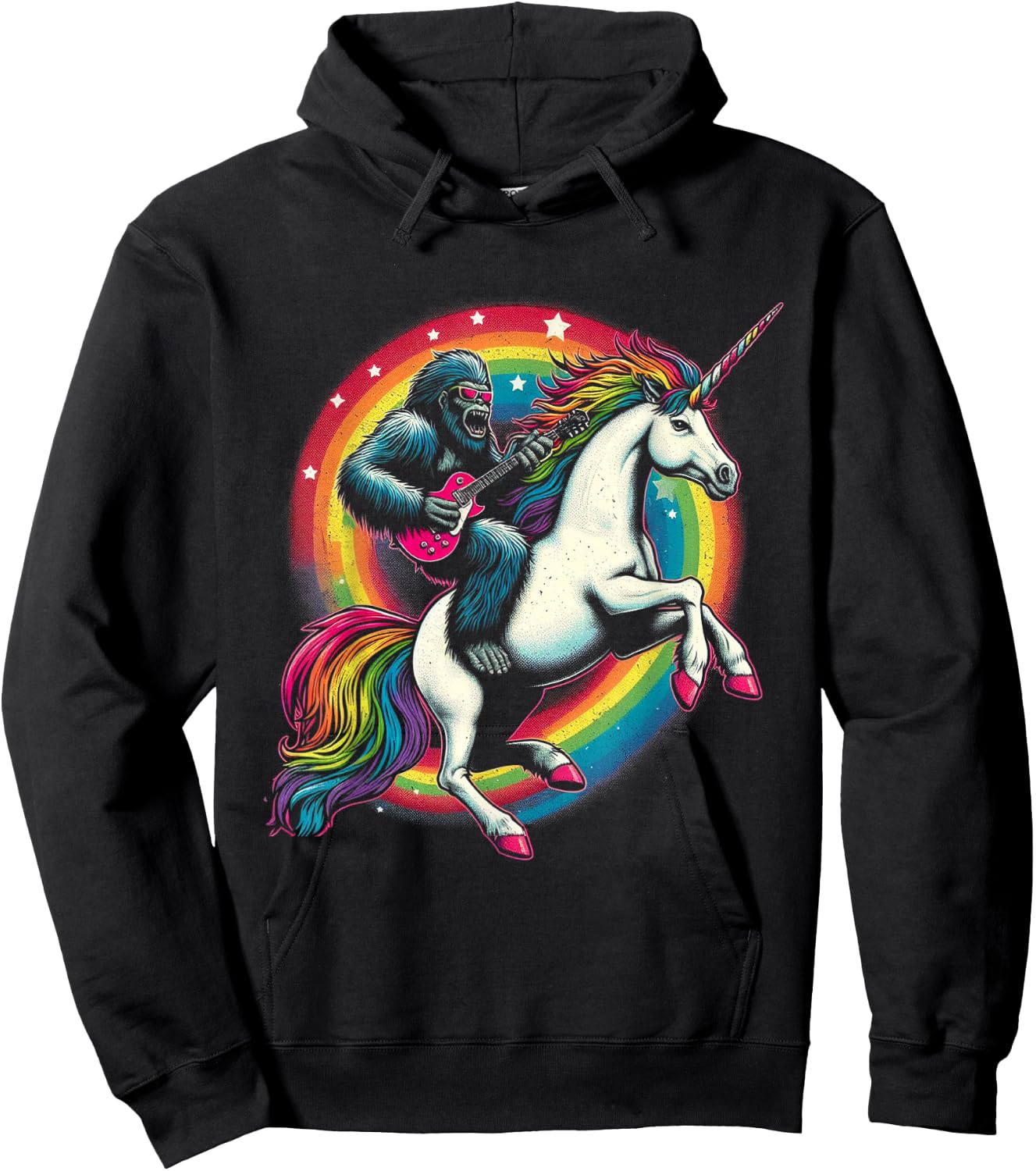 Funny Bigfoot Riding a Rainbow Unicorn Hoodie - Hoodie | Black