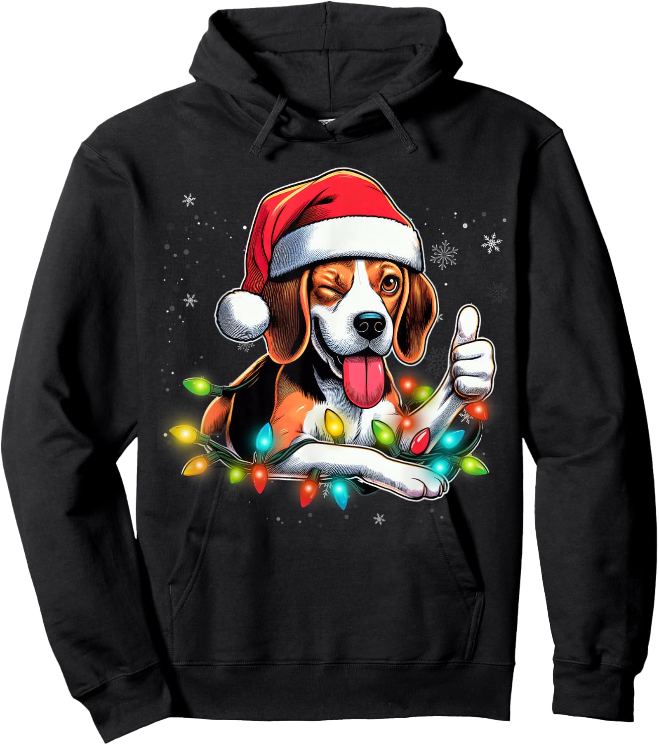 Beagle Christmas Tree Lights, Funny Dog Santa Pajama, Women Hoodie - Hoodie | Black