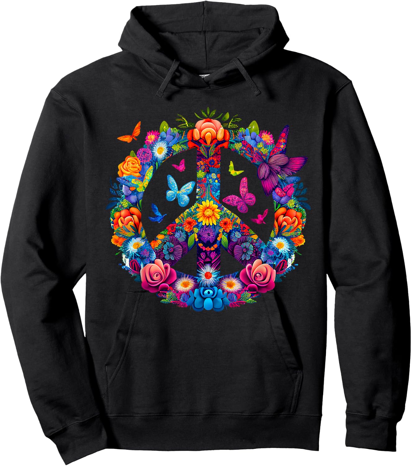 Peace Love 60's 70's groovy Costume Colorful Flowers Hoodie - Hoodie | Black