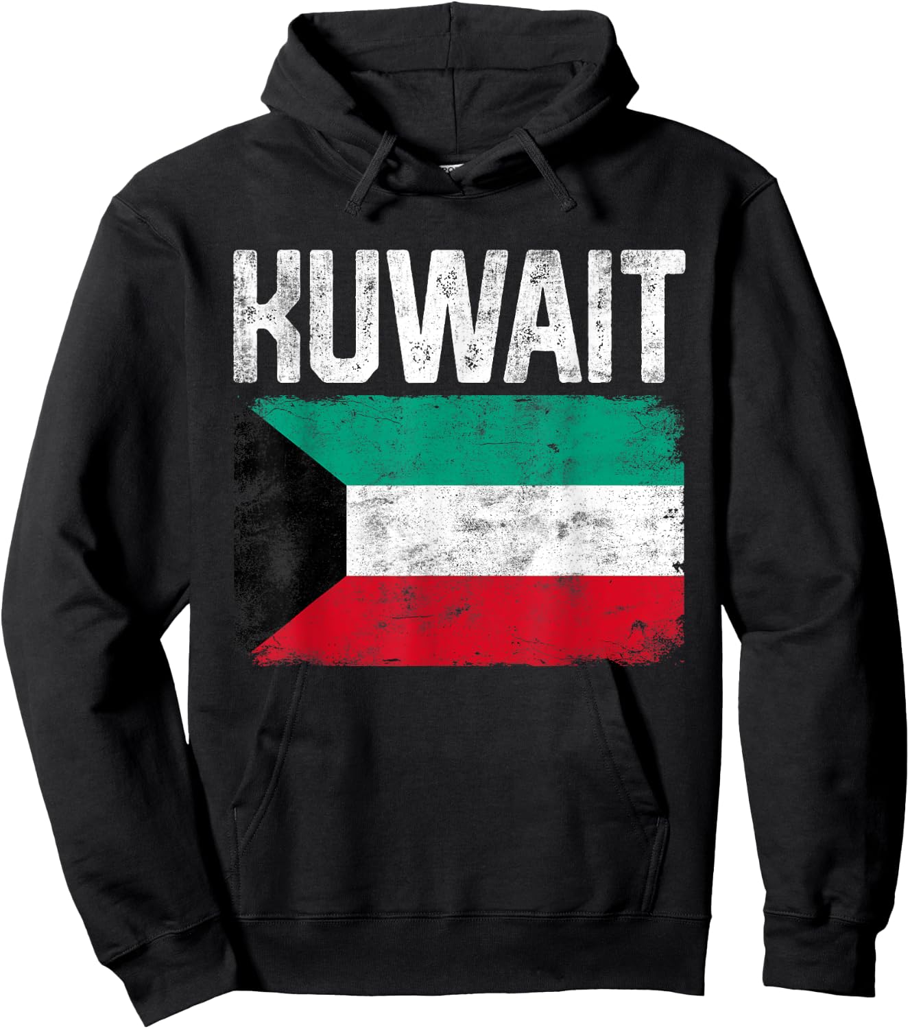 Men Women Kids Patriotic Distressed Retro Kuwait Flag Hoodie - Hoodie | Black