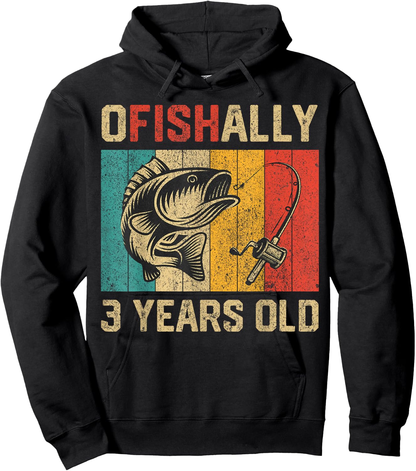 Ofishally 3 Years Old Funny Fishing Birthday Fisherman Hoodie - Hoodie | Black