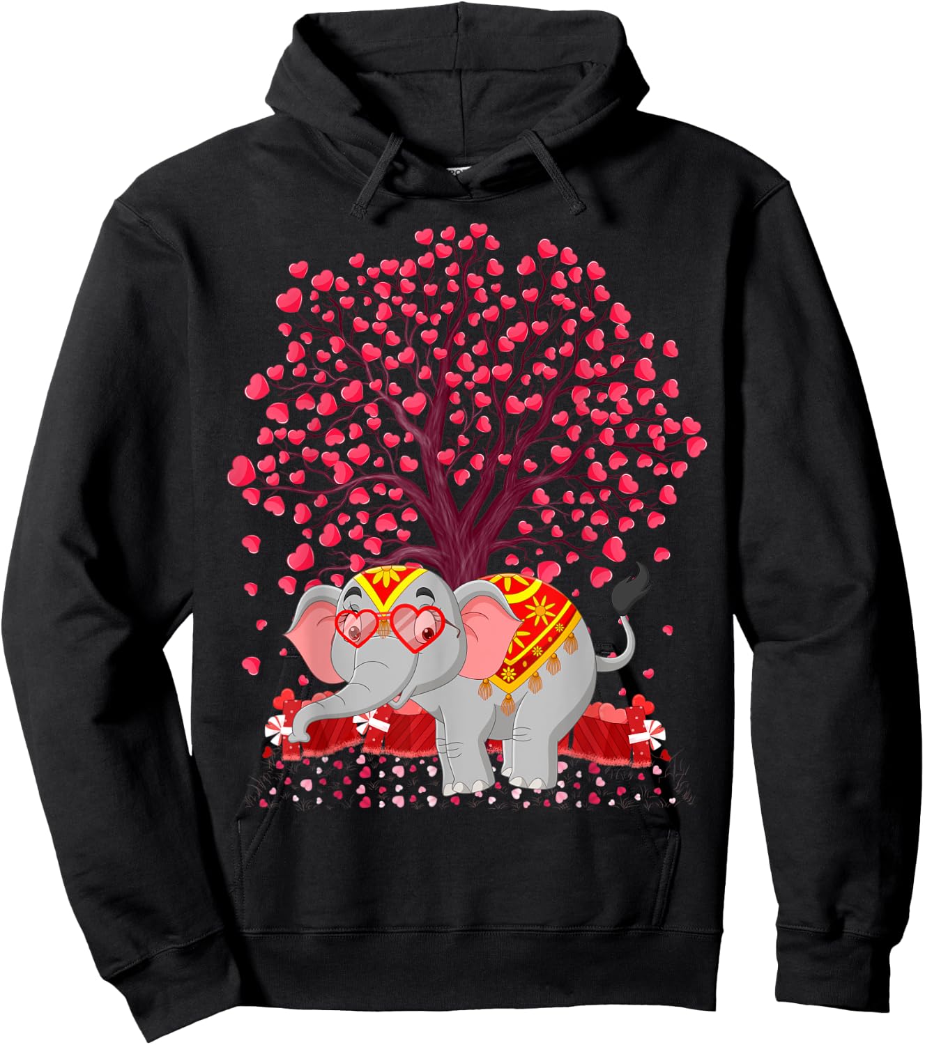 Elephant Lover Heart Tree Indian Elephant Valentine's Day Hoodie - Hoodie | Black