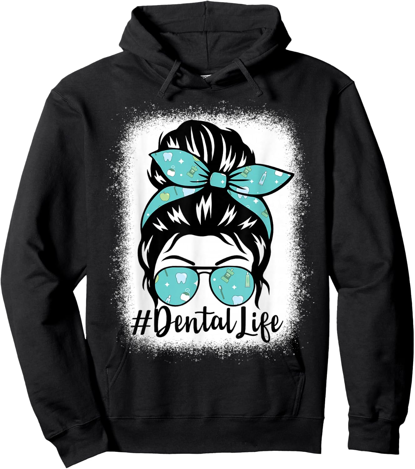 Dental Cute Funny Dentist Hygienist Messy Bun Hoodie - Hoodie | Black