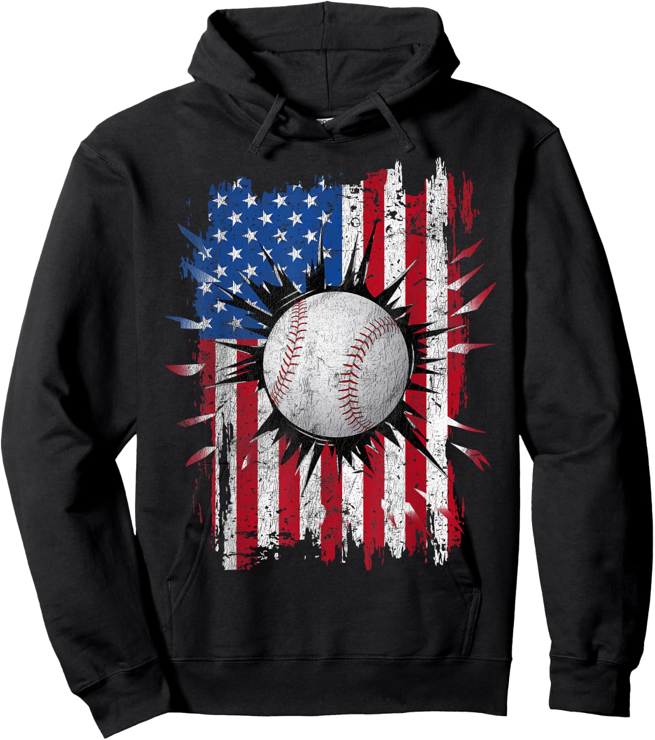 American Flag Baseball Vintage 4th of July USA Patriotic Hoodie - Hoodie | Black