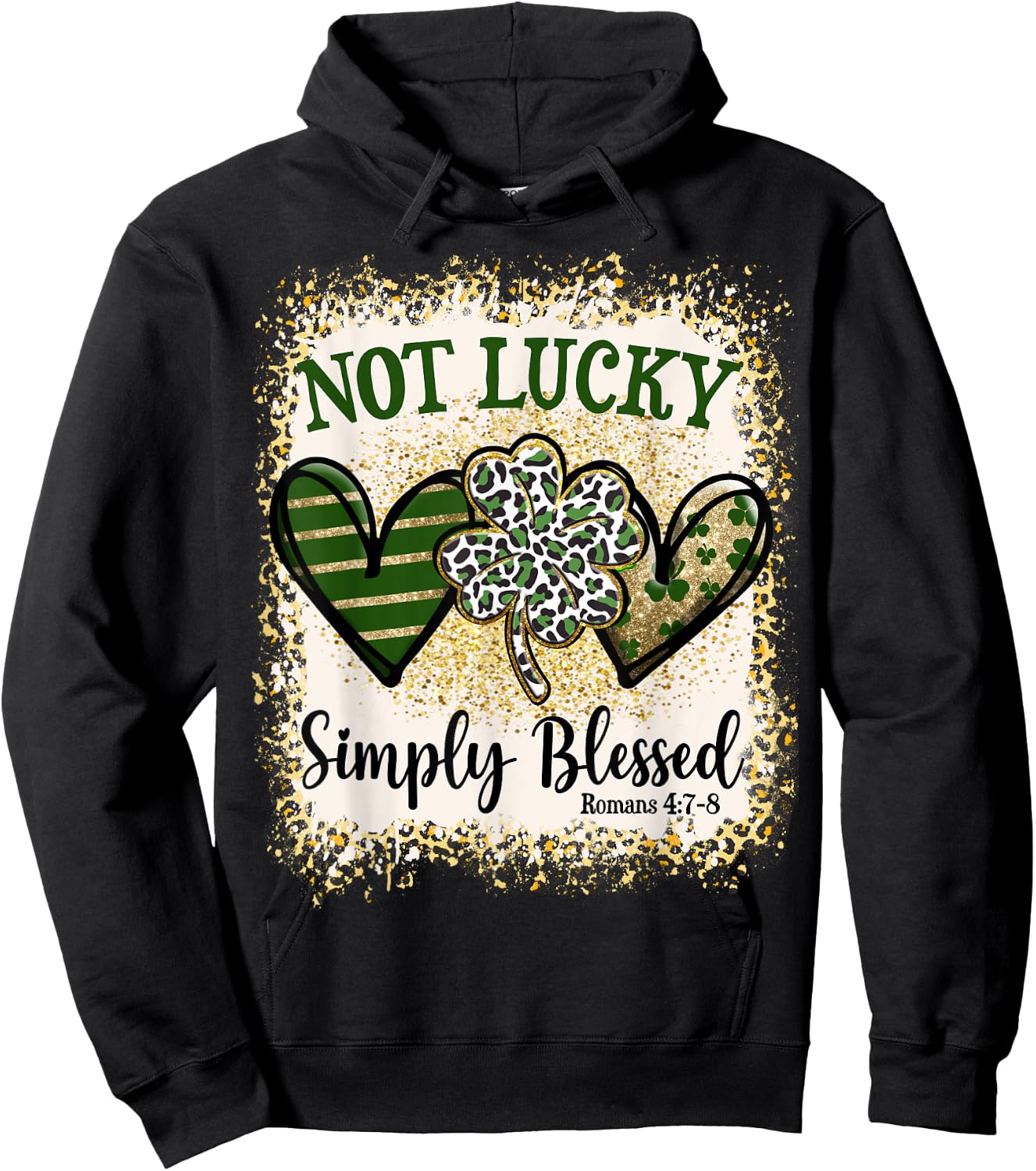 Not Lucky Simply Blessed St Patricks Day Leopard Shamrock Hoodie - Hoodie | Black