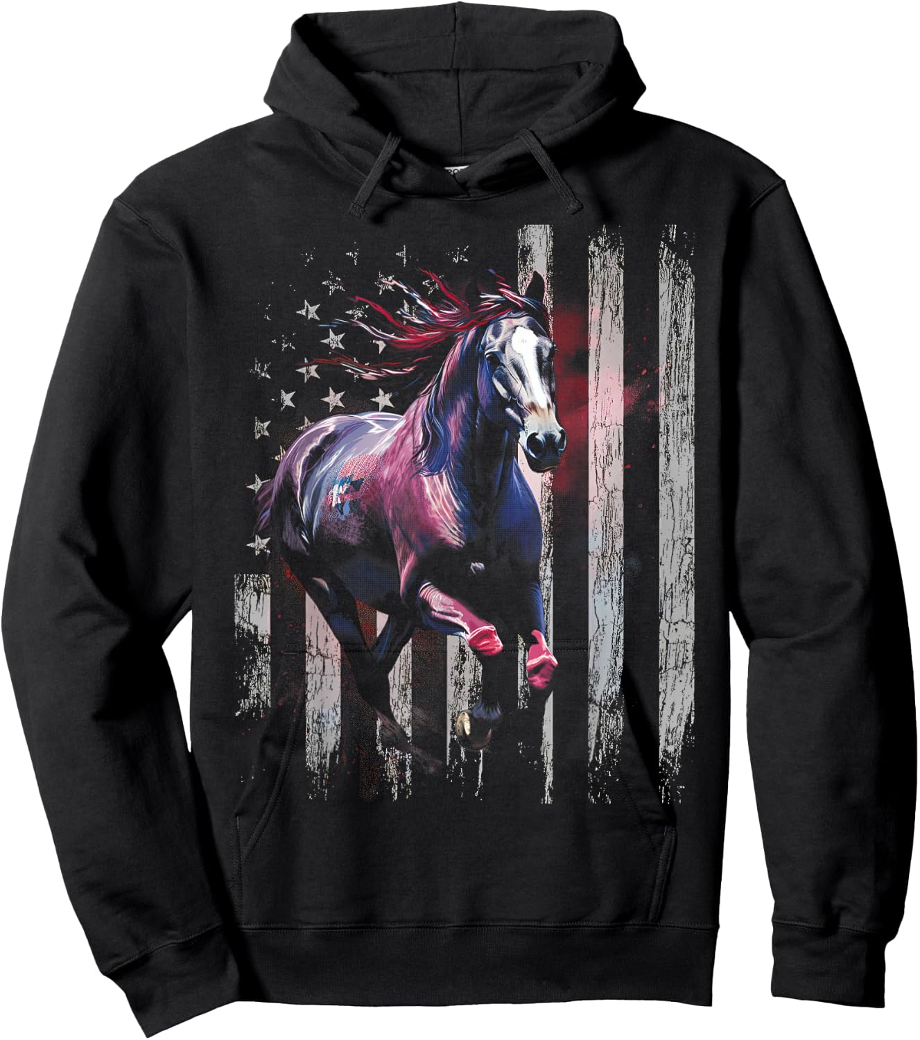 Patriotic Horse American Flag Horseback Riding Western Farm Hoodie - Hoodie | Black