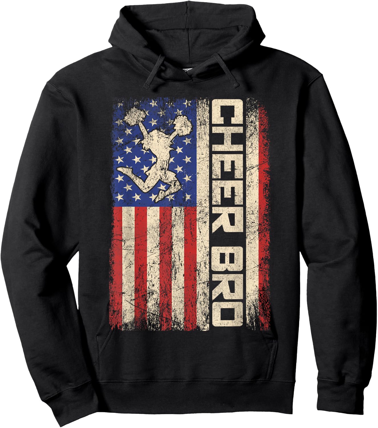 Cheer Bro Cheerleader Brother Funny American US Flag Team Hoodie - Hoodie | Black