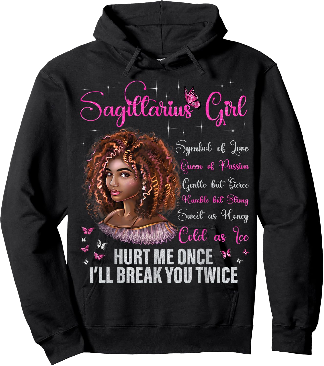 Sagittarius Girl Black Queen Zodiac Birthday Afro Woman Hoodie - Hoodie | Black
