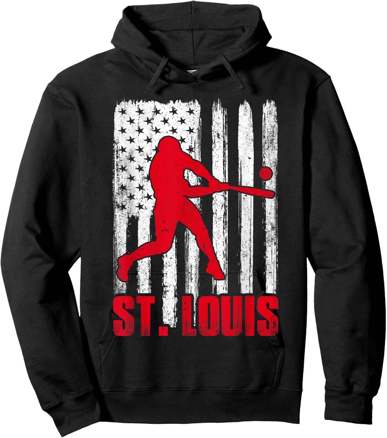 St. Louis Retro Baseball Flag Patriotic Men Women Kids Hoodie - Hoodie | Black