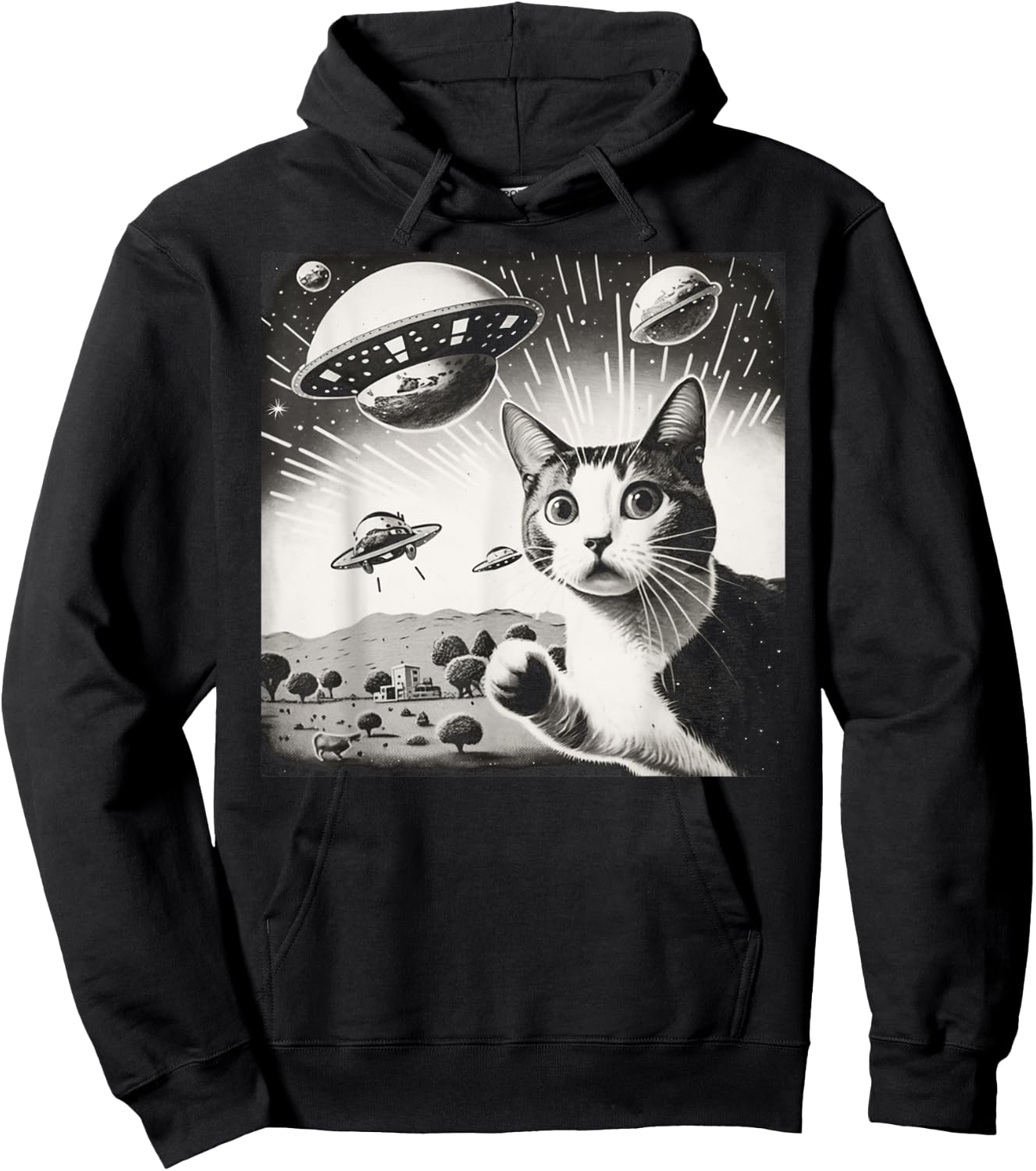 Cat Incident Involving UAPs Funny UFO Retro Aliens Men Women Kids Hoodie - Hoodie | Black