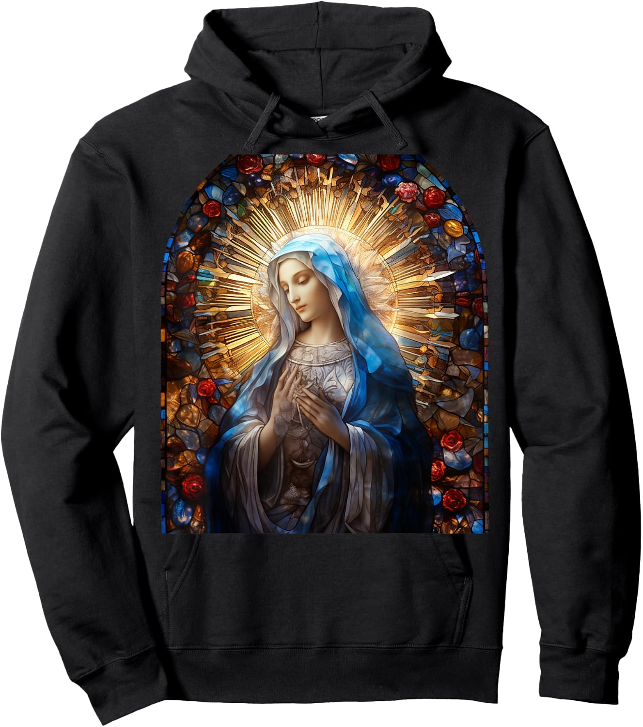 Blessed Virgin Mary Stained Glass Hoodie - Hoodie | Black