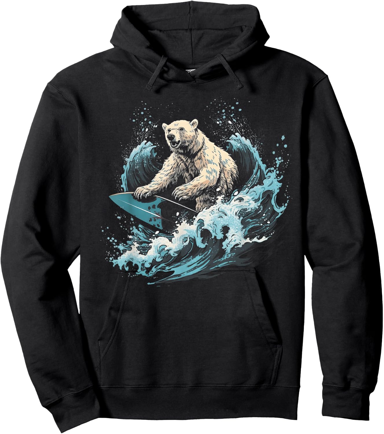 Polar Bear Surfing Wave on Surfboard Beach Polar Bear Lover Hoodie - Hoodie | Black