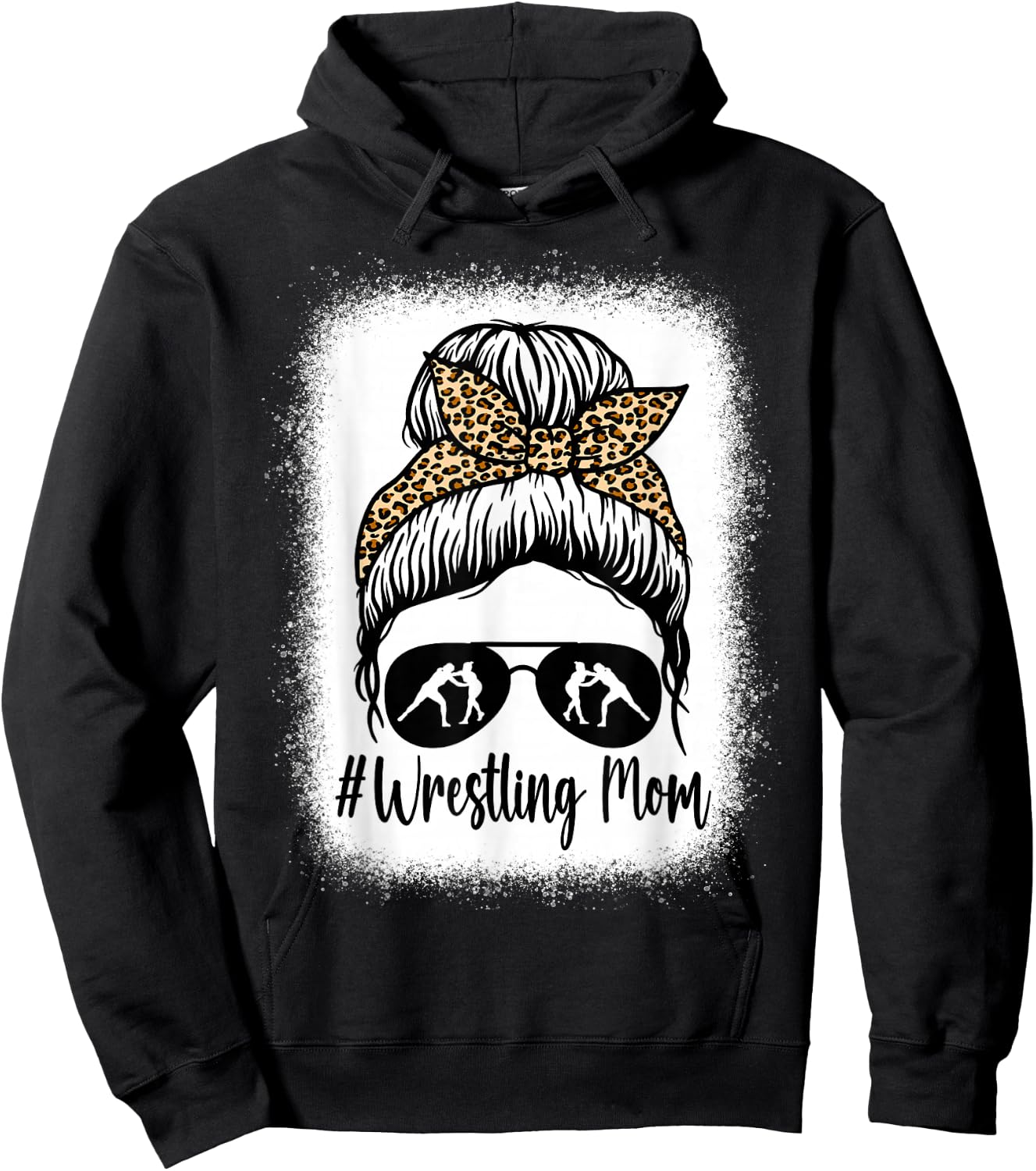 Bleached Life Wrestling Mom Women Leopard Messy Bun Glasses Hoodie - Hoodie | Black
