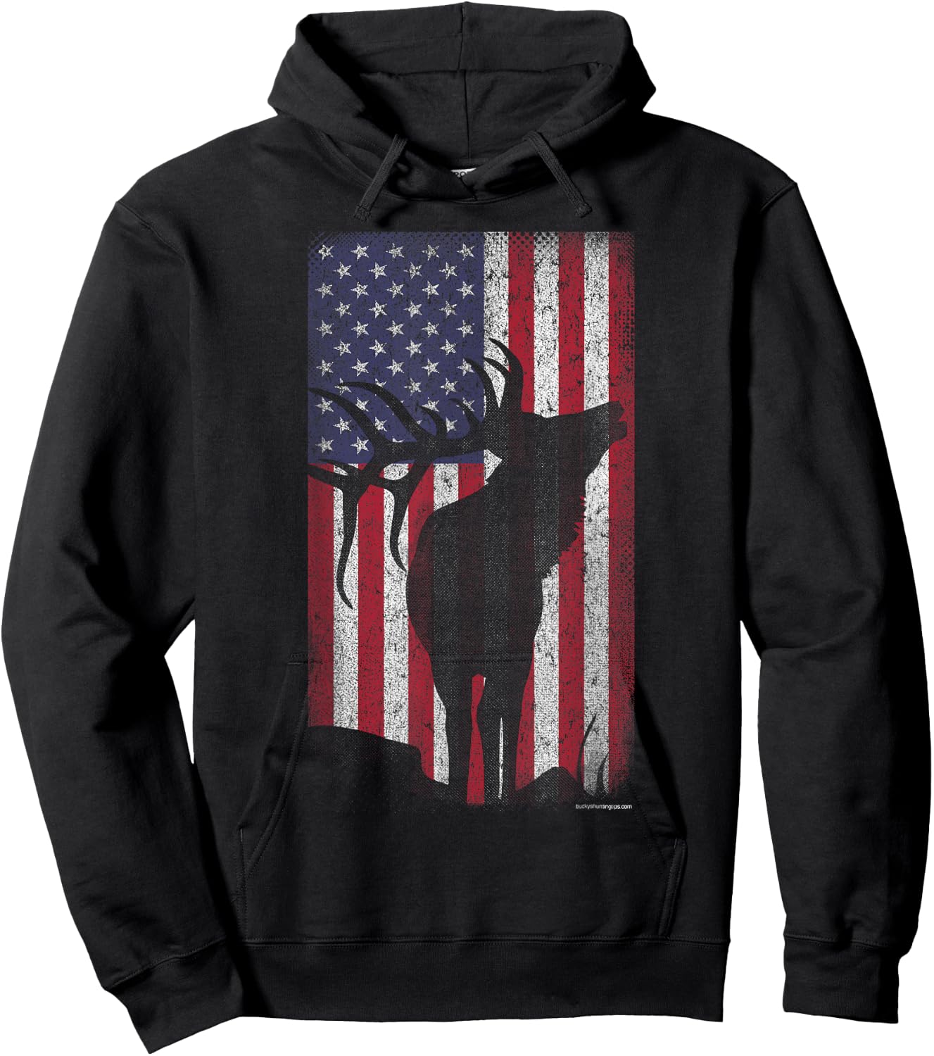 Elk Hunting Bugling Bull US Flag - American Retro Hoodie - Hoodie | Black