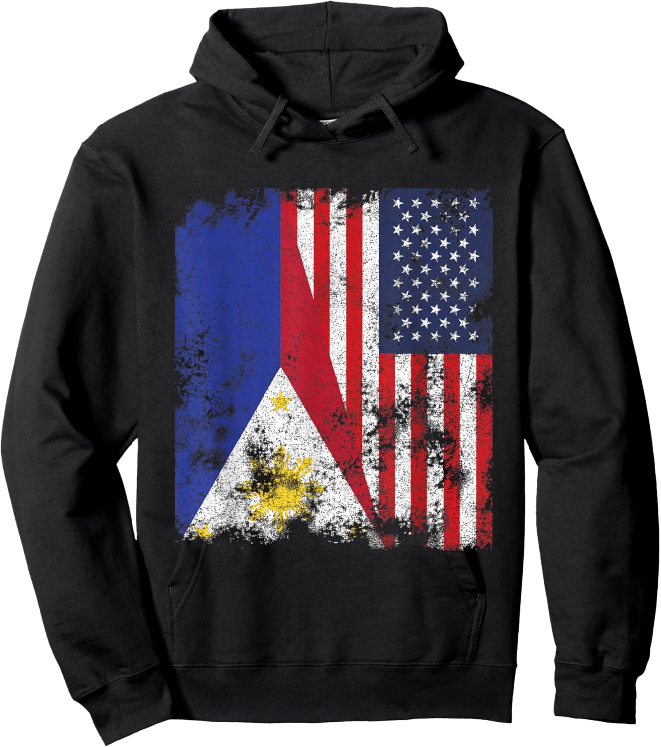 Philippines USA Flag Distressed - Half American Hoodie - Hoodie | Black