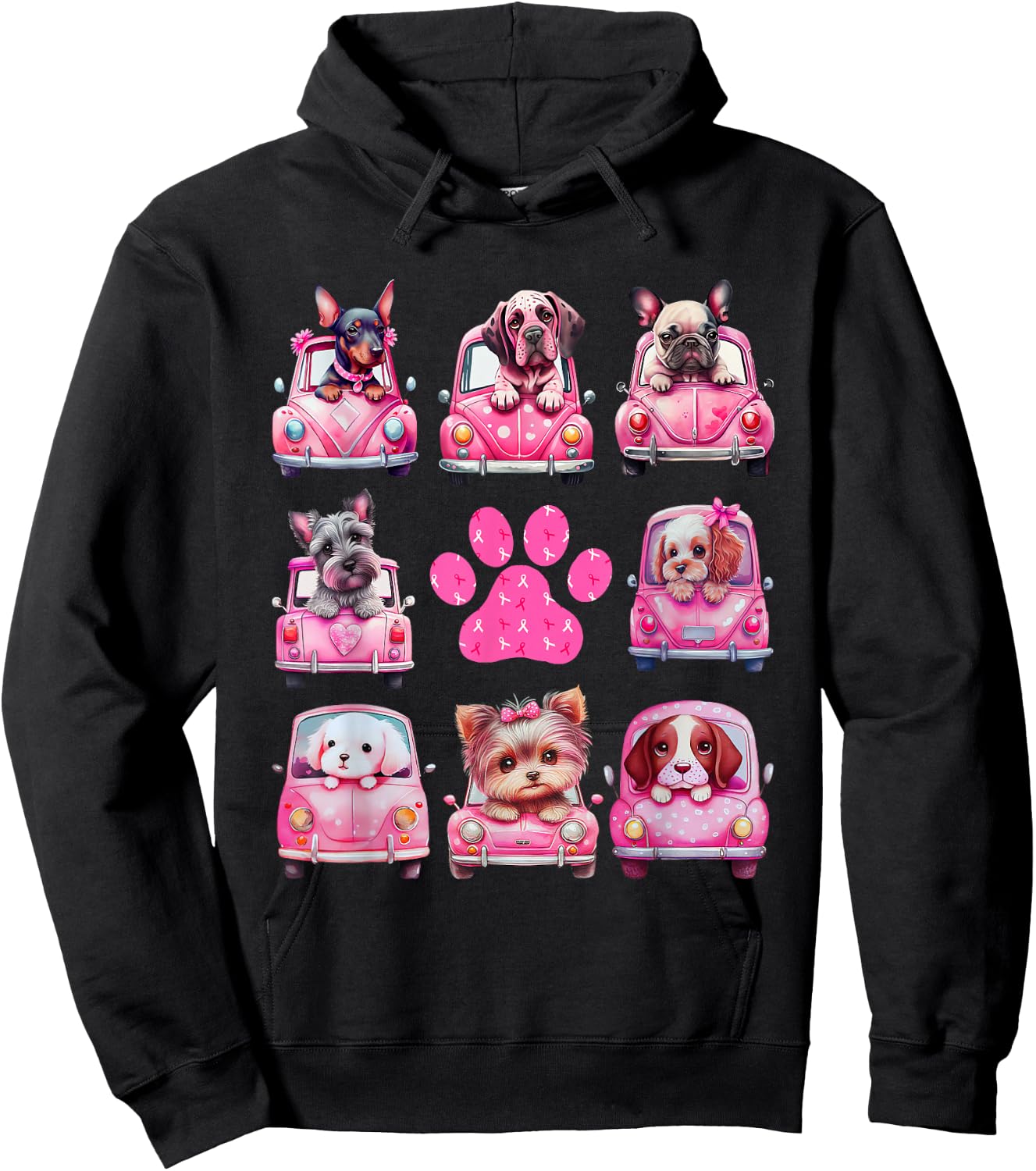 Breast Cancer Puppy Dogs Paw Print Cute Pink October 2024 Hoodie - Hoodie | Black