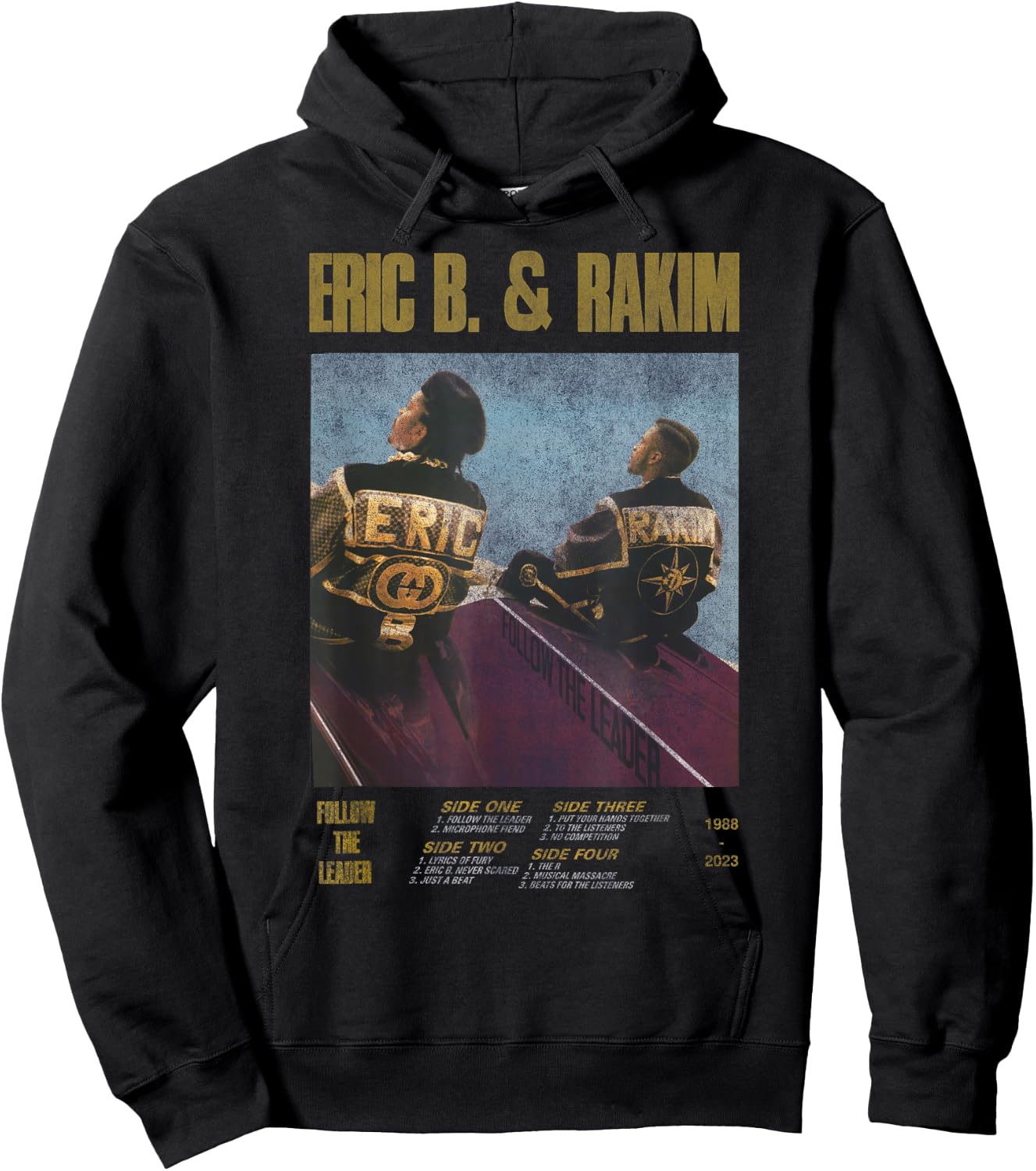 Eric B & Rakim – FTL Tracklist On Blue Hoodie - Hoodie | Black