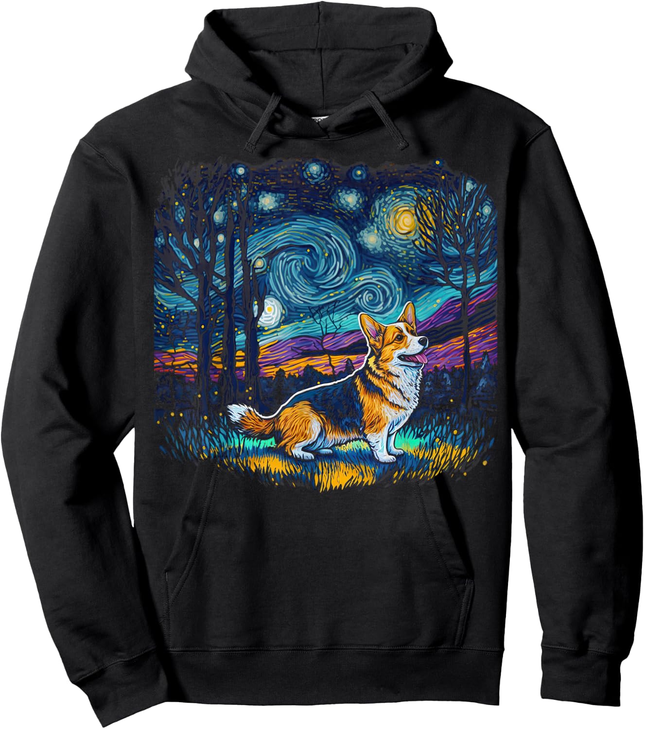 Dog Lovers Starry Night Corgi Hoodie - Hoodie | Black