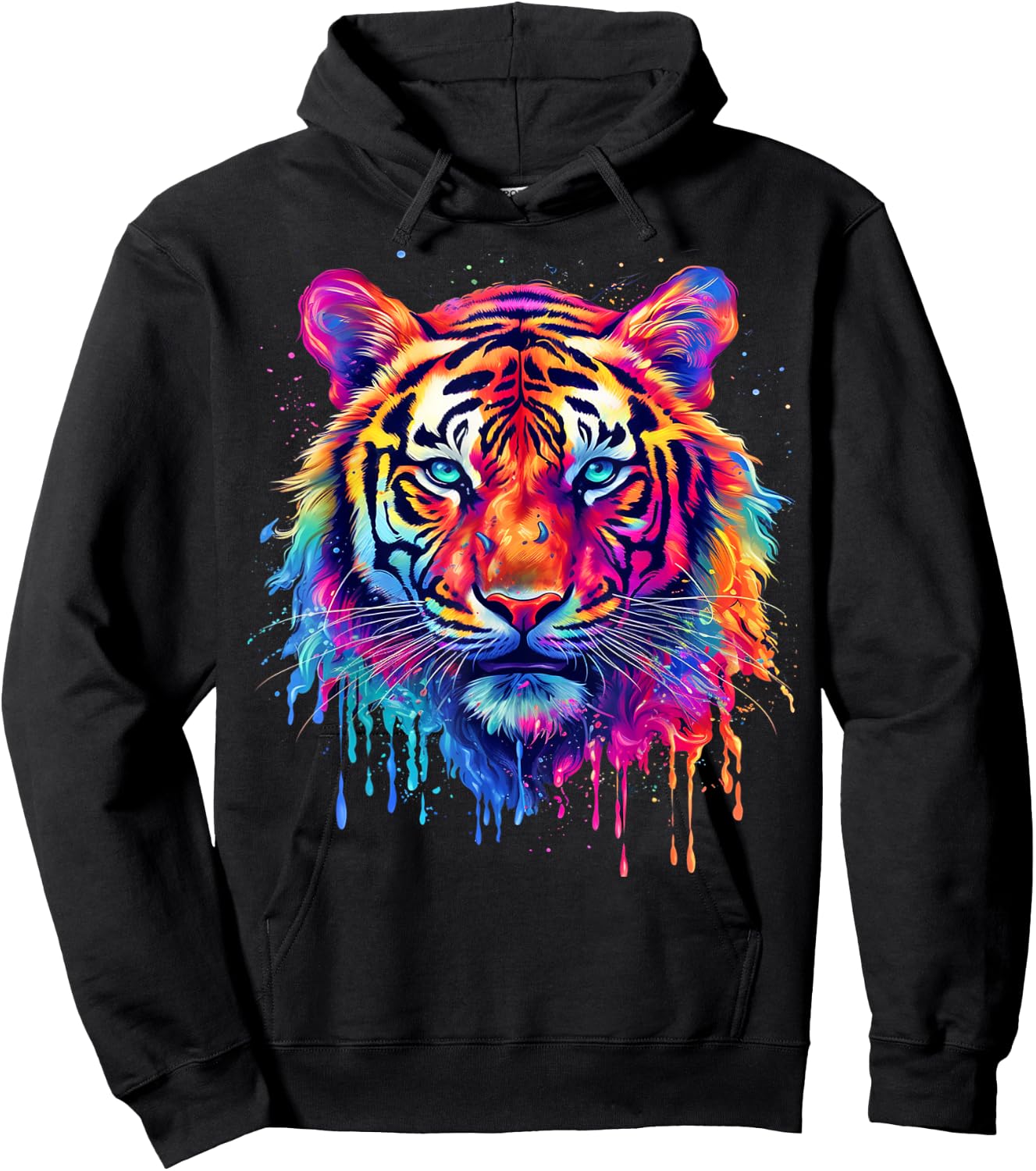 Colorful Tiger Splash Art Animal Motif Hoodie - Hoodie | Black