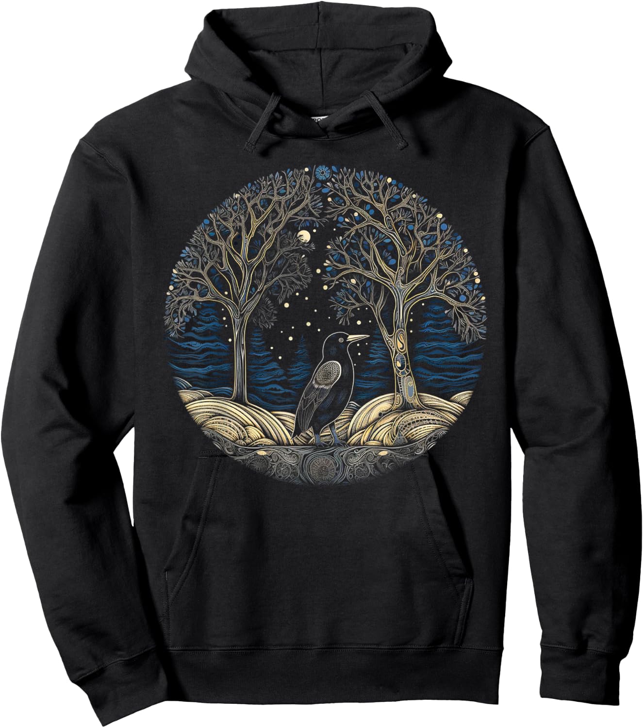 Bird Tree Artwork | Animal Motif Bird Hoodie - Hoodie | Black