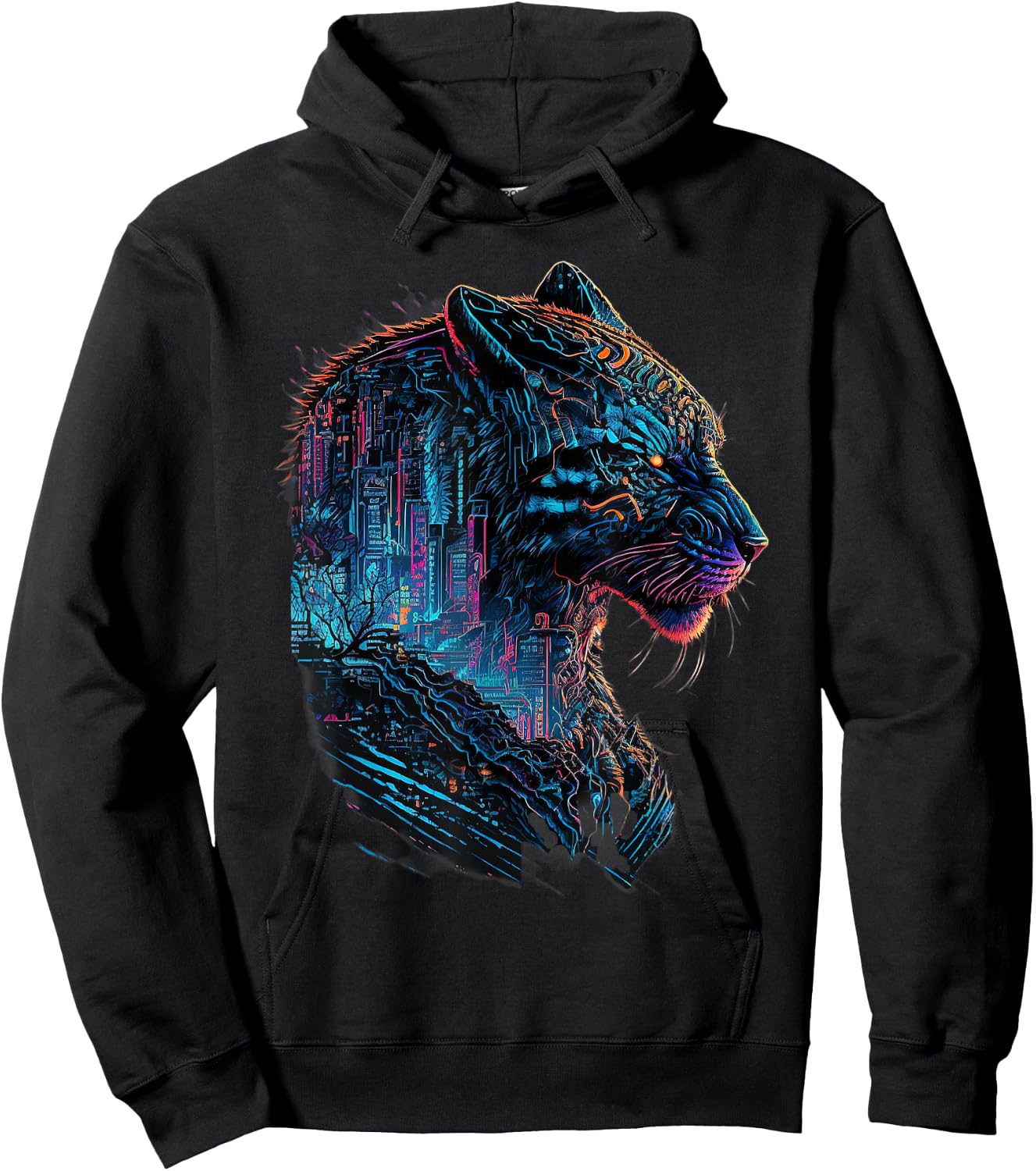 tiger with cyberpunk City Japanese style for lover Gaming Hoodie - Hoodie | Black