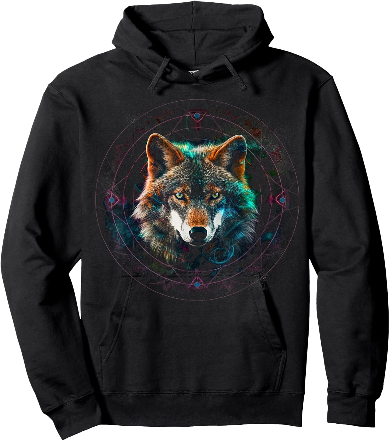 Wolf Lover Artwork | Mandala Animal Motif Wolf Hoodie - Hoodie | Black