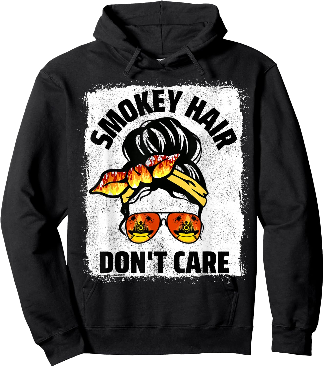 Firefighting Hair Don't Care Messy Bun Firefighter Women Hoodie - Hoodie | Black