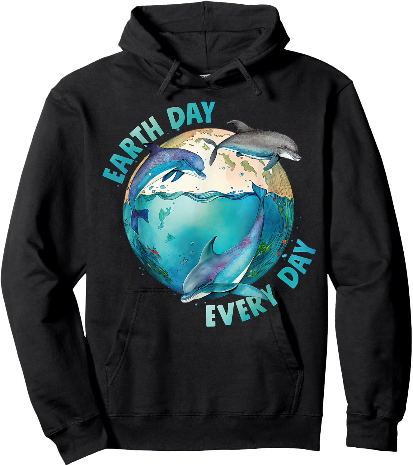 Earth Day, Every Day. Three Dolphins Ocean, Climate Change Hoodie - Hoodie | Black