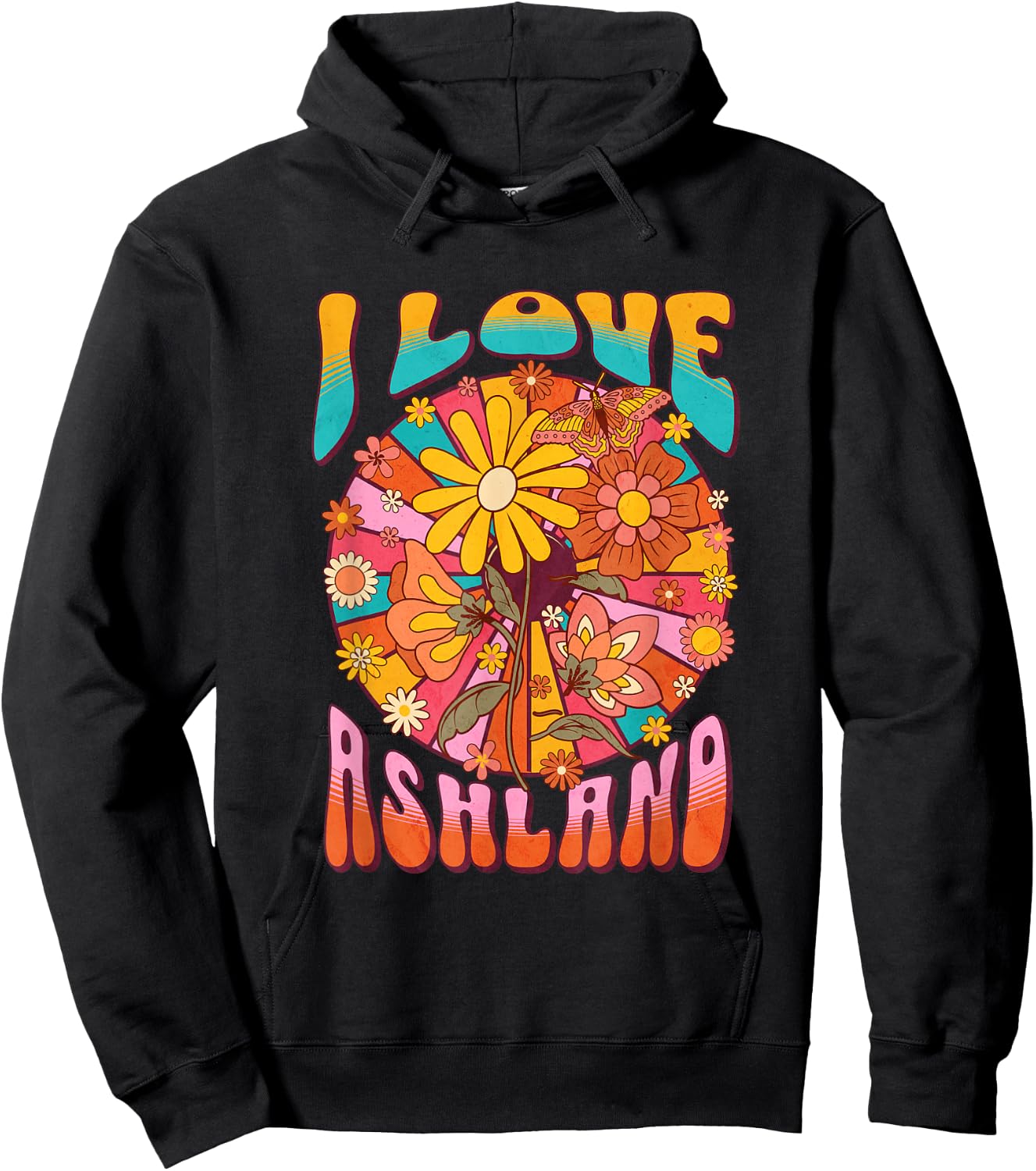 Ashland, Oregon Retro 60s Style Graphic Hippie Hoodie - Hoodie | Black