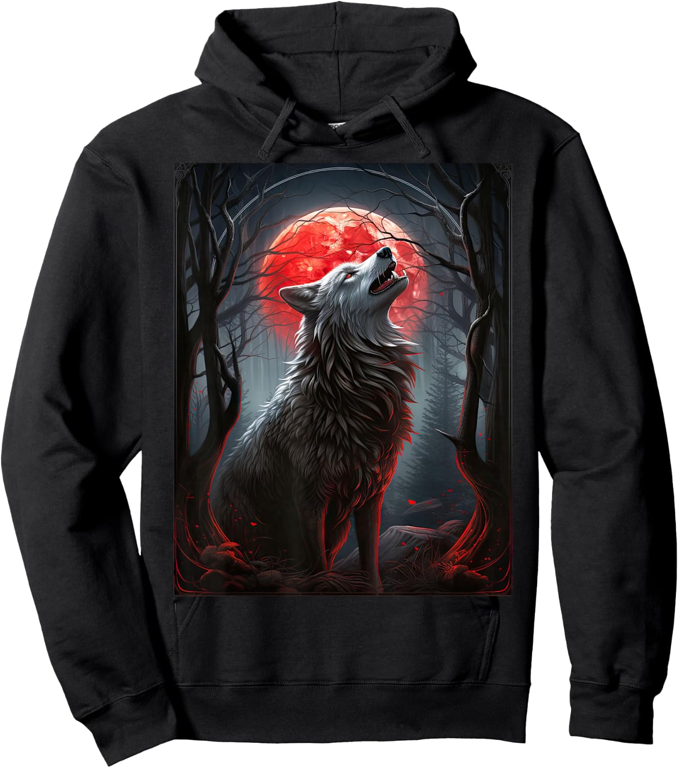 Wolf in a forest howling at the Moon Fantasy Art Wildlife Hoodie - Hoodie | Black