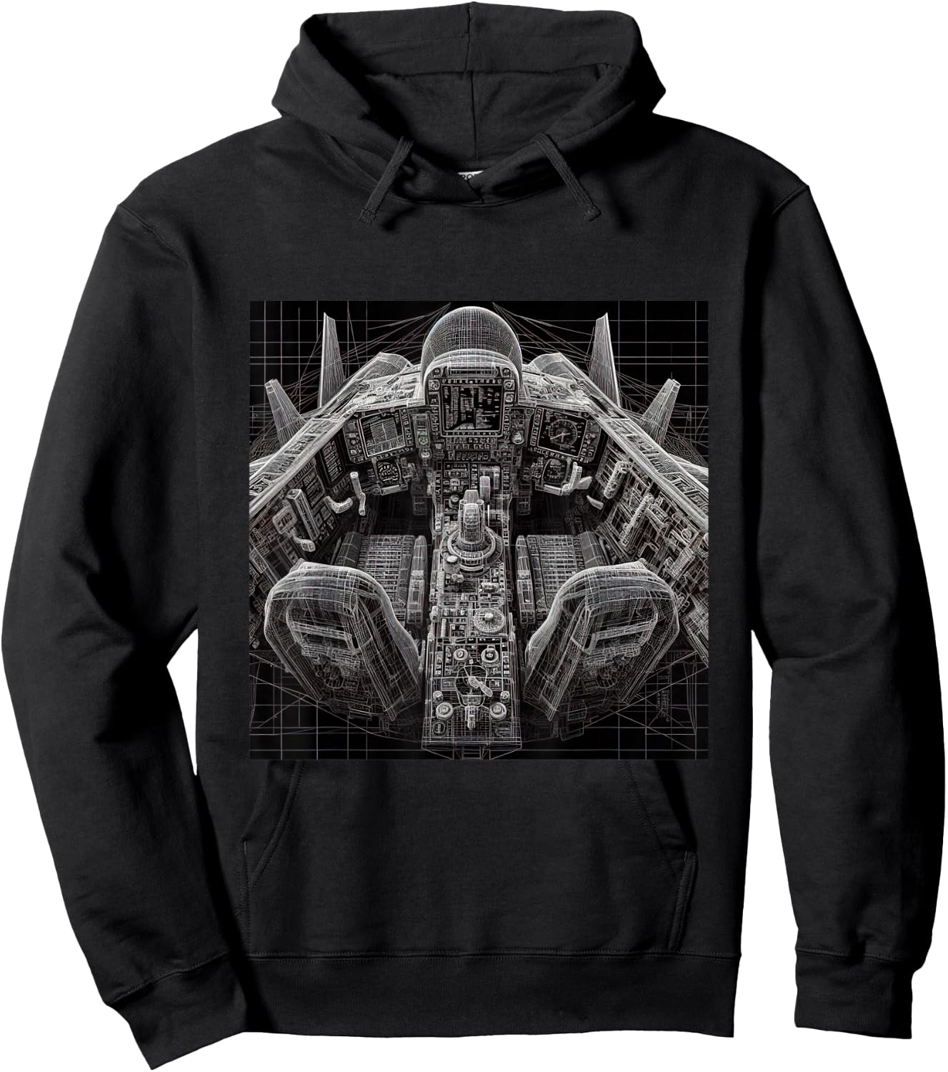 F14 Tomcat Jet Fighter Cockpit Wireframe Blueprint Hoodie - Hoodie | Black
