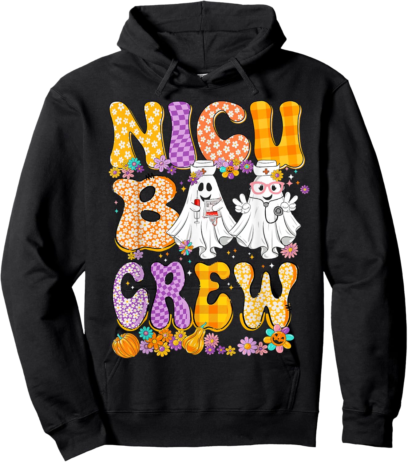 Retro NICU Boo Crew Stethoscope NICU Nurse Halloween Costume Hoodie - Hoodie | Black
