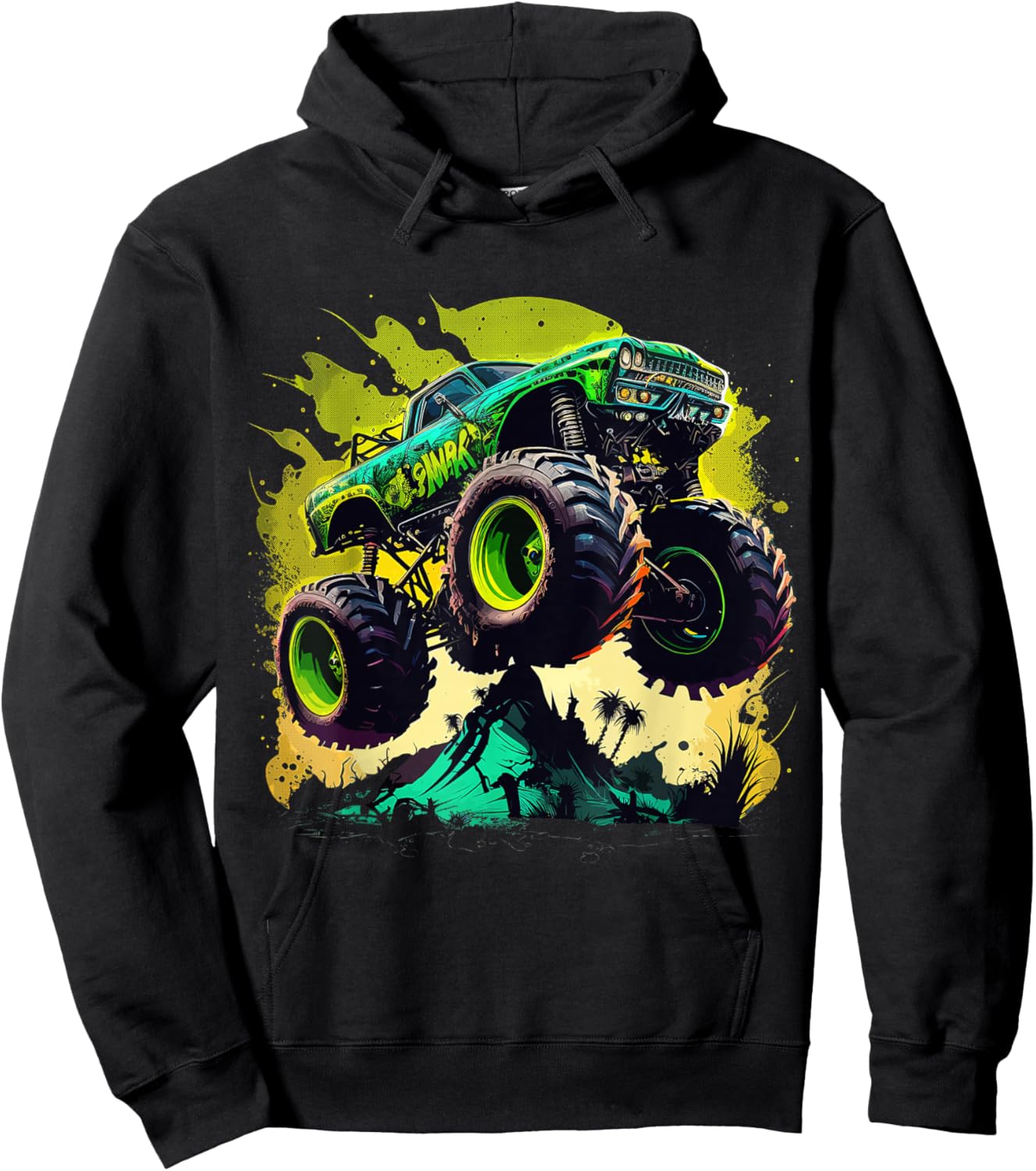 Retro Vintage Monster Truck Retro Sunset Monster Truck Boys Hoodie - Hoodie | Black