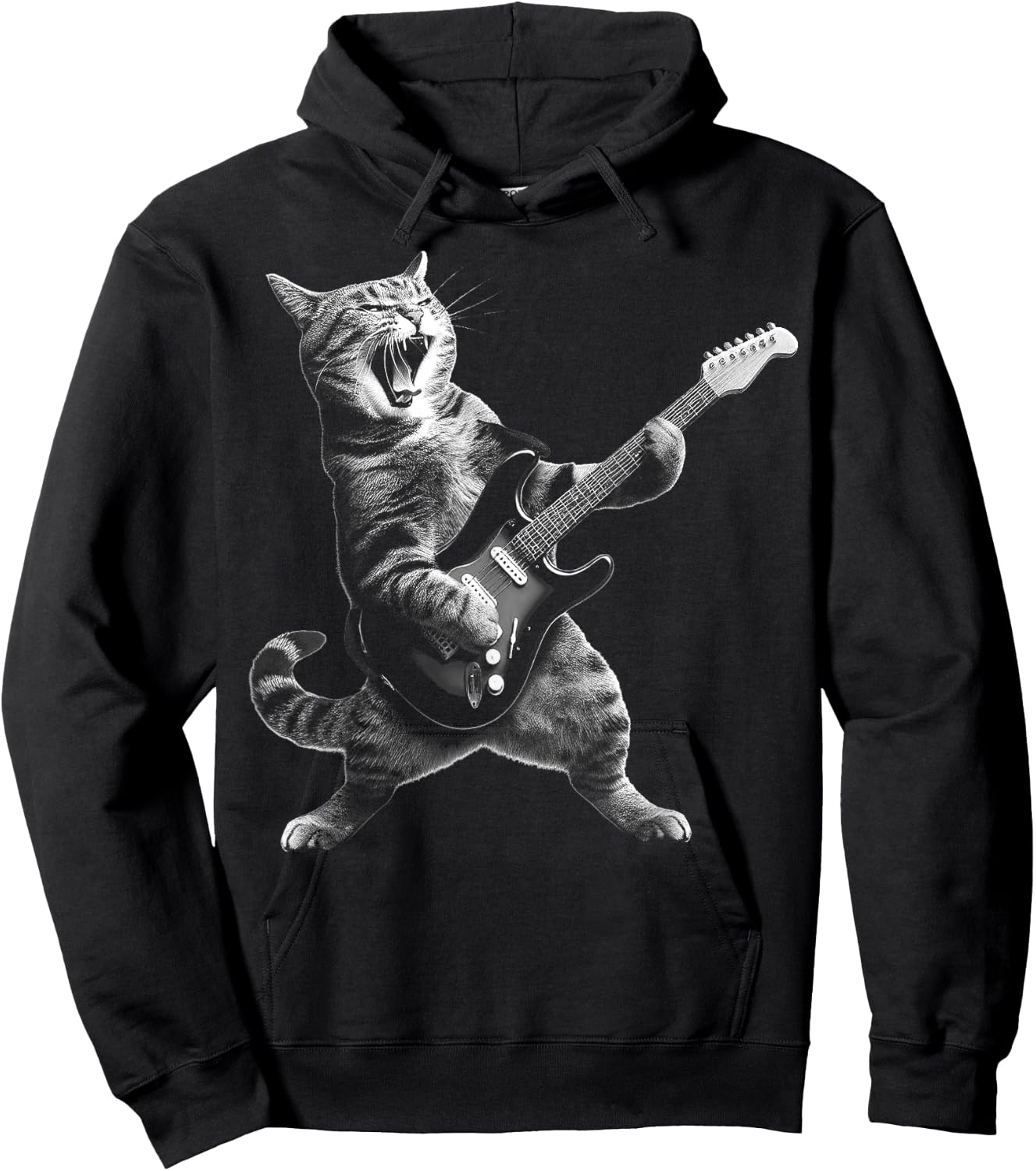 Cat Playing Guitar Rock and Roll Rock Star Women Kid Hoodie - Hoodie | Black