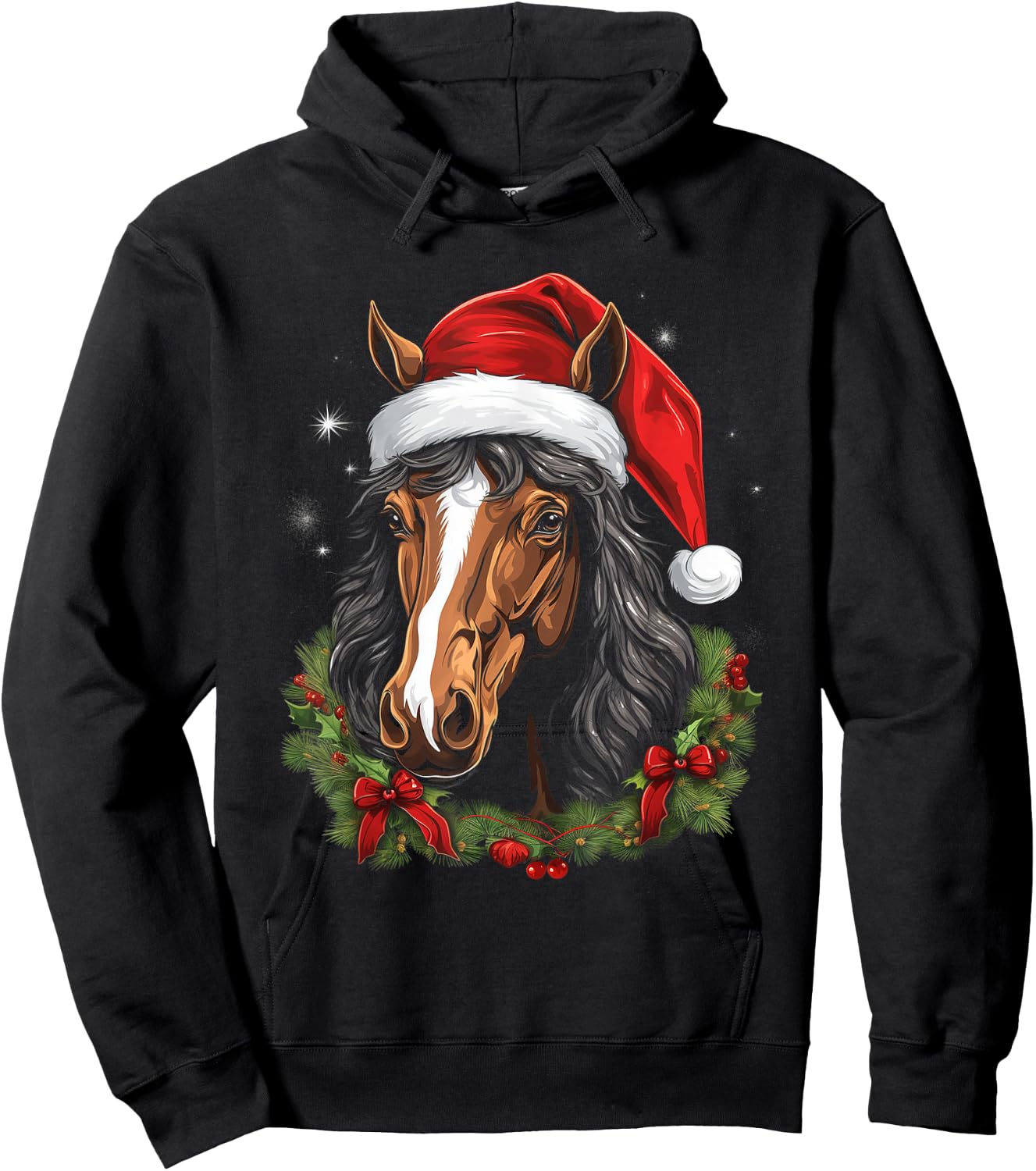 Horse with x-mas hat - Christmas Horse Santa Hoodie - Hoodie | Black