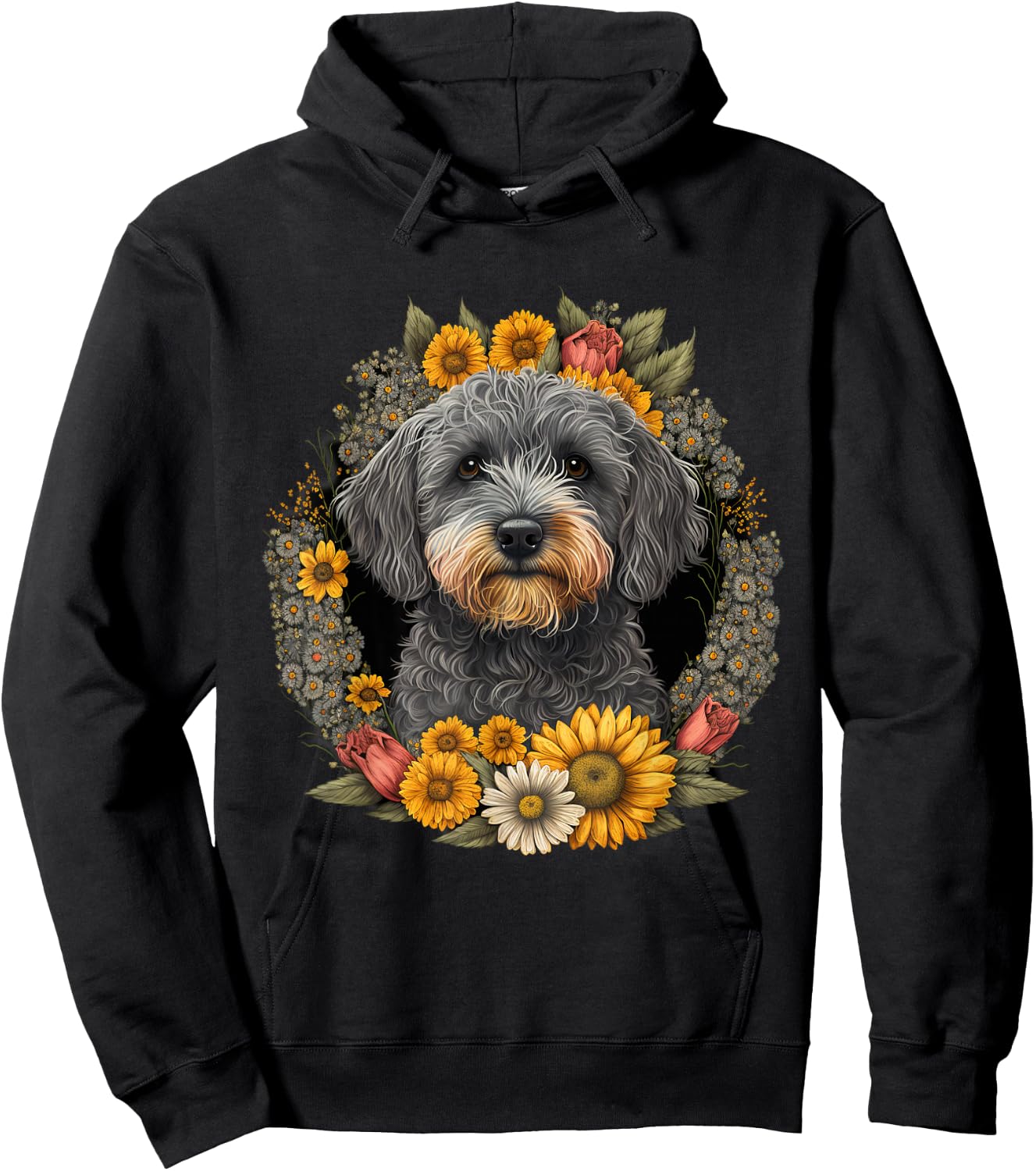 Sunflower Hippie Floral Schnoodle Dog Hoodie - Hoodie | Black