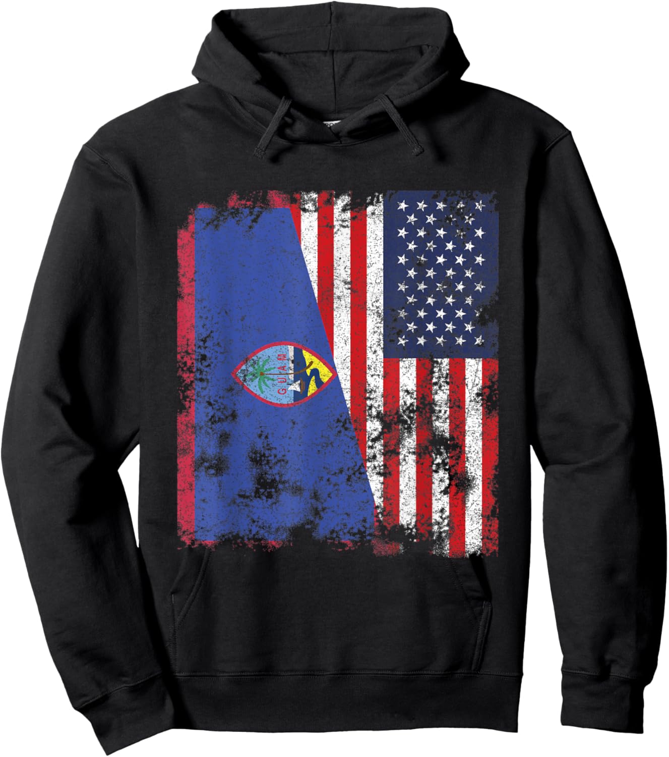 Guam USA Flag Distressed - Half American Kids Men Hoodie - Hoodie | Black