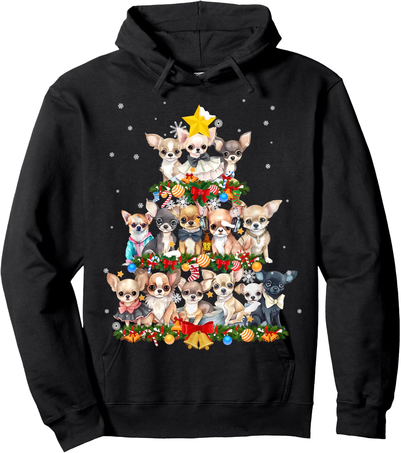 Chihuahua Chihuahueño Christmas Tree Hoodie - Hoodie | Black