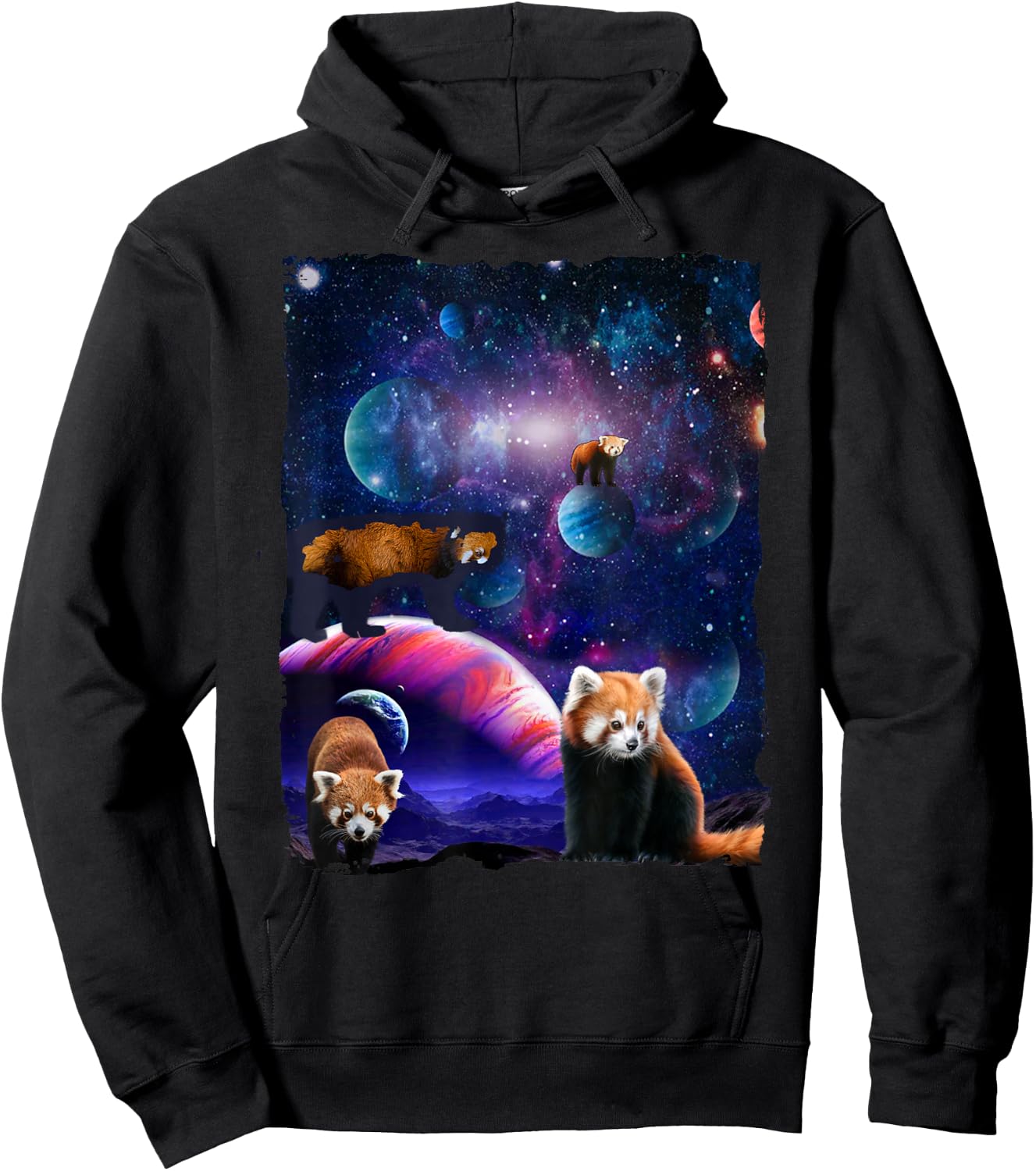 Red Pandas Wild Animal Universe Galaxy Stars lesser panda Hoodie - Hoodie | Black