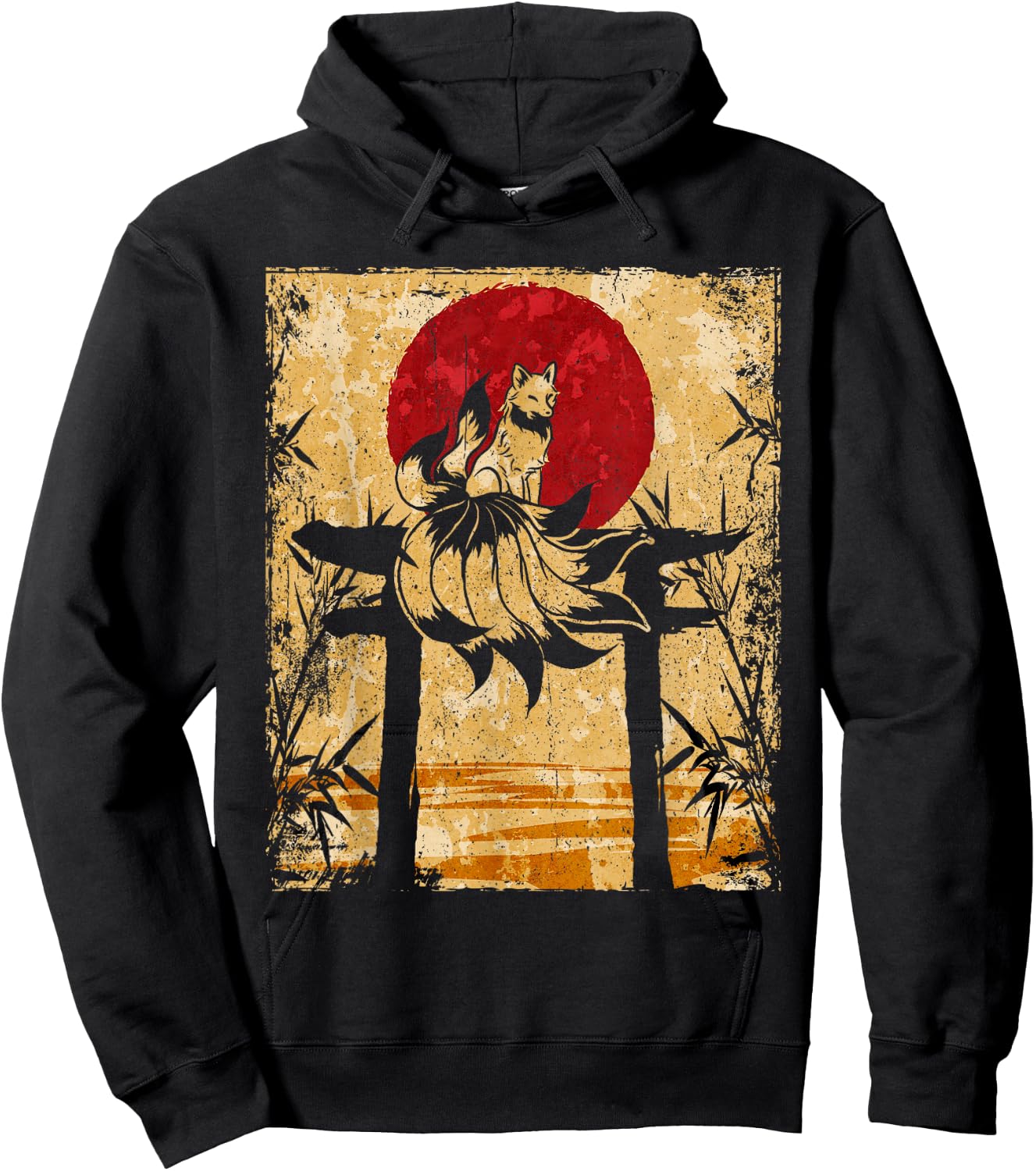 Nine-tailed fox Japanese retro art Hoodie - Hoodie | Black